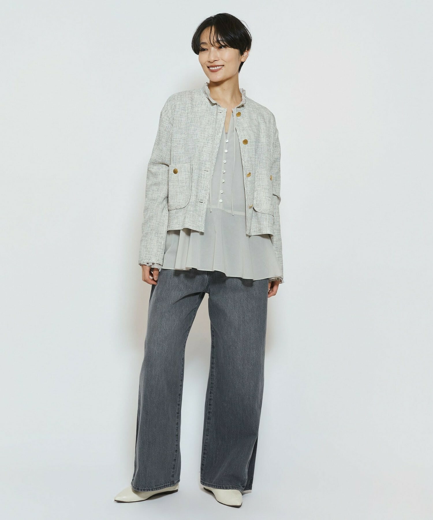 【feerique】feerique カラミツイードノーカラージャケット 詳細画像 キナリ 13