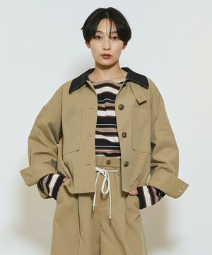 【feerique】feerique ポリエステルツイルワイドクロップドジャケット 詳細画像 ベージュ 1