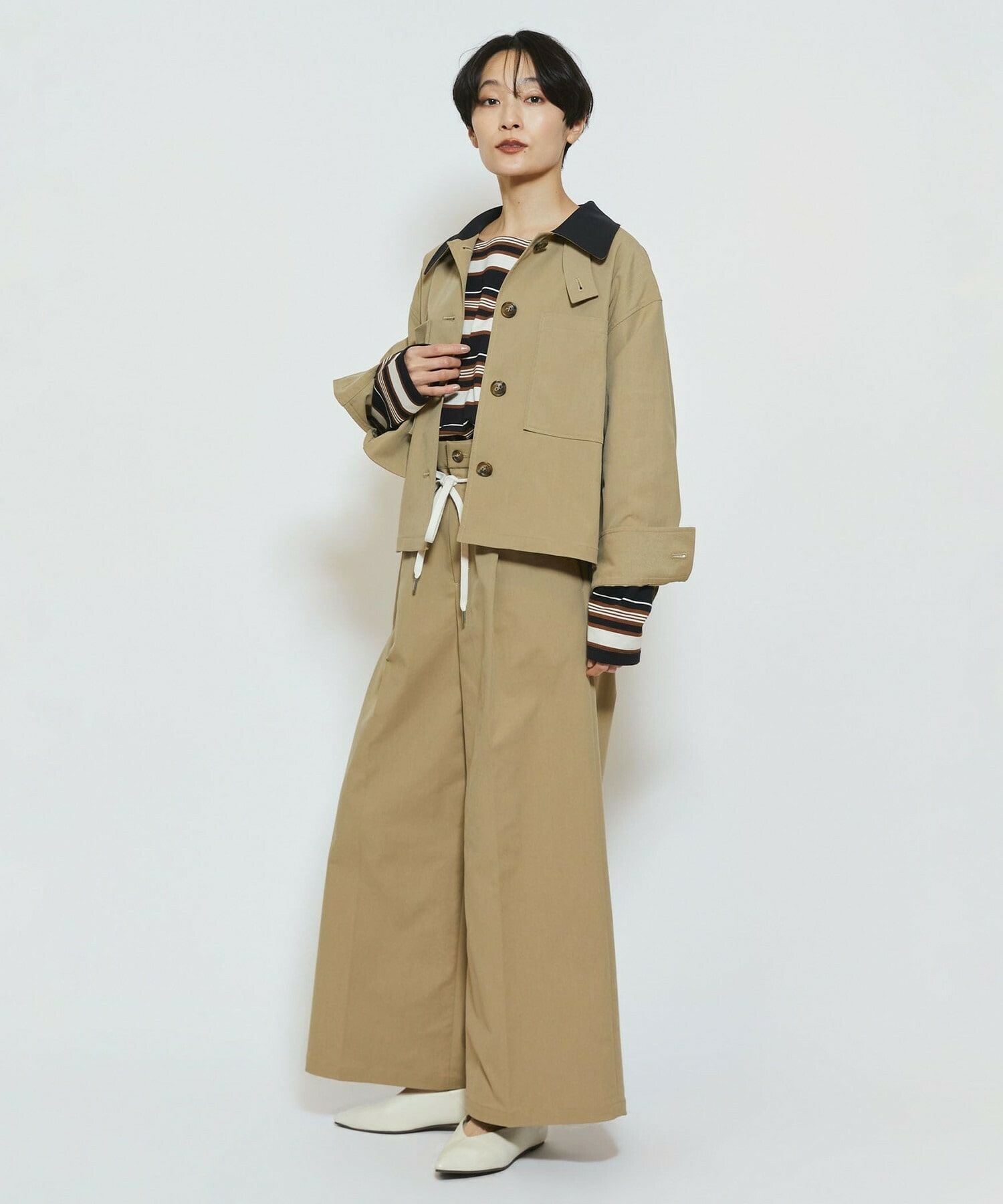 【feerique】feerique ポリエステルツイルワイドクロップドジャケット 詳細画像 チャコールグレー 9