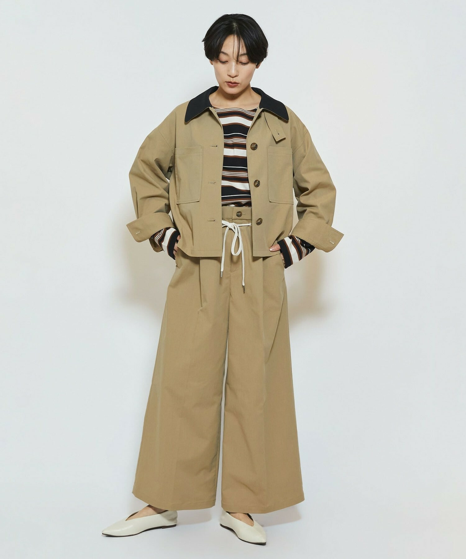 【feerique】feerique ポリエステルツイルワイドチノパンツ 詳細画像 ベージュ 10