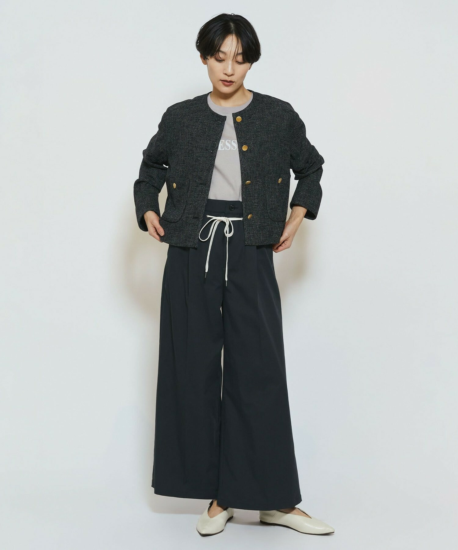 【feerique】feerique ポリエステルツイルワイドチノパンツ 詳細画像 ベージュ 2