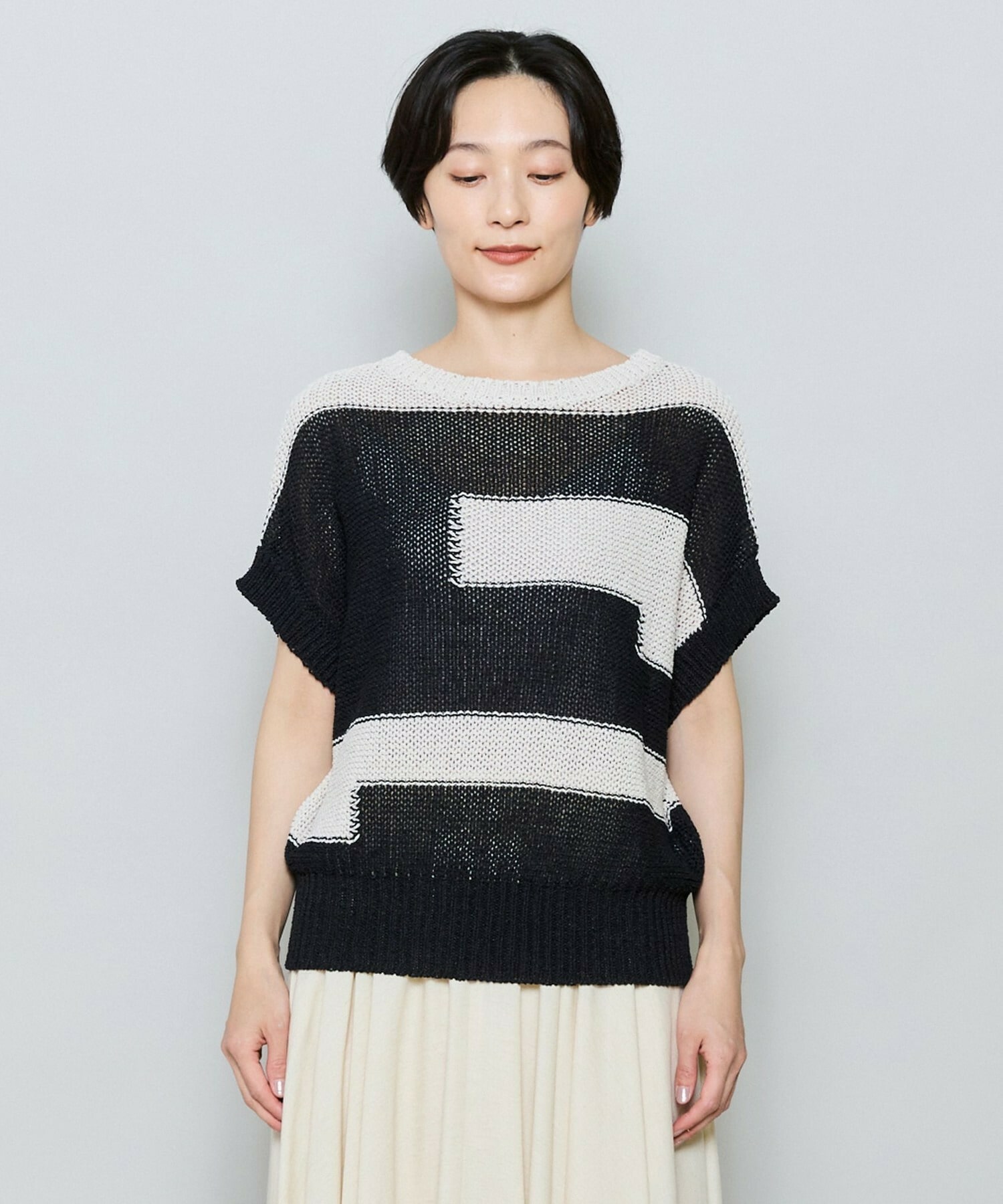 【MOGA】TSUMUGI ブロッキング柄ニット 詳細画像 ブラック系その他 18
