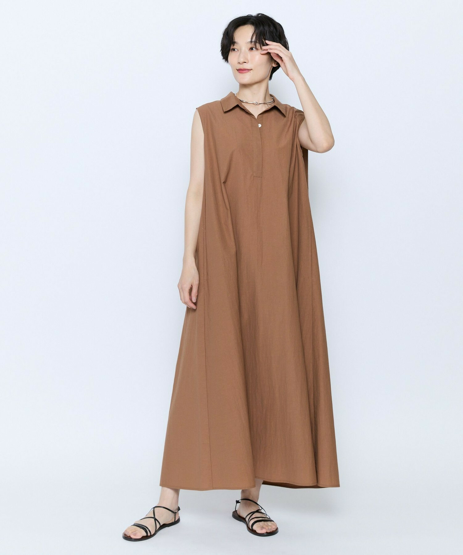 【feerique】feerique 綿ナイロンクロスAラインワンピース 詳細画像 ブラウン 6