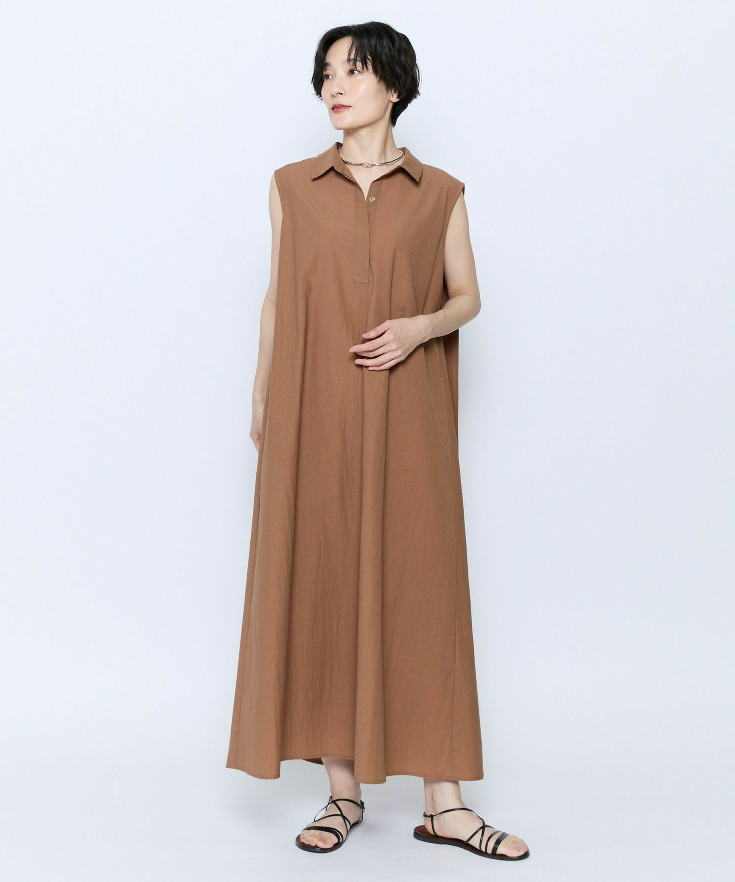 【feerique】feerique 綿ナイロンクロスAラインワンピース 詳細画像 ブラウン 7