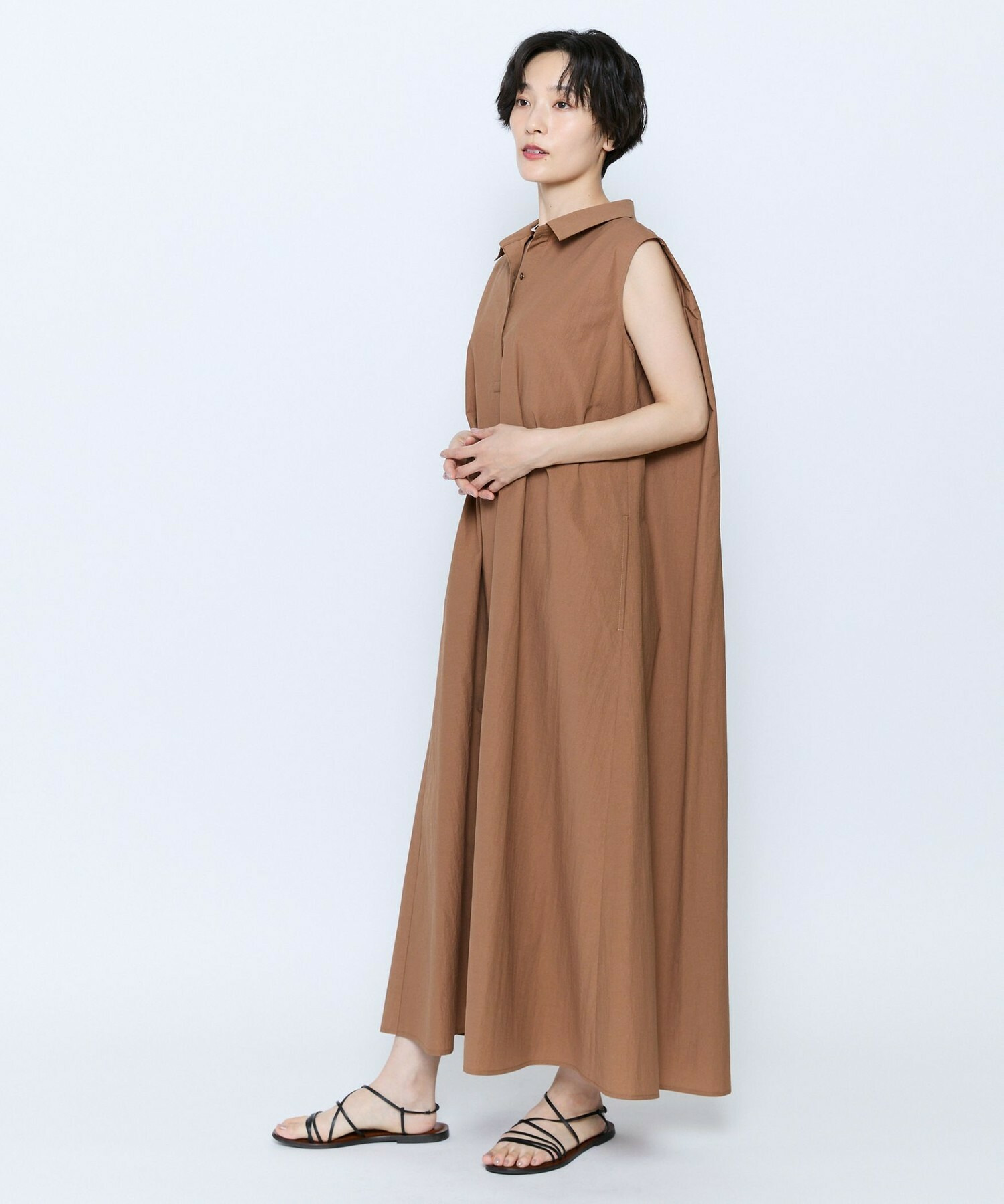 【feerique】feerique 綿ナイロンクロスAラインワンピース 詳細画像 ブラウン 8