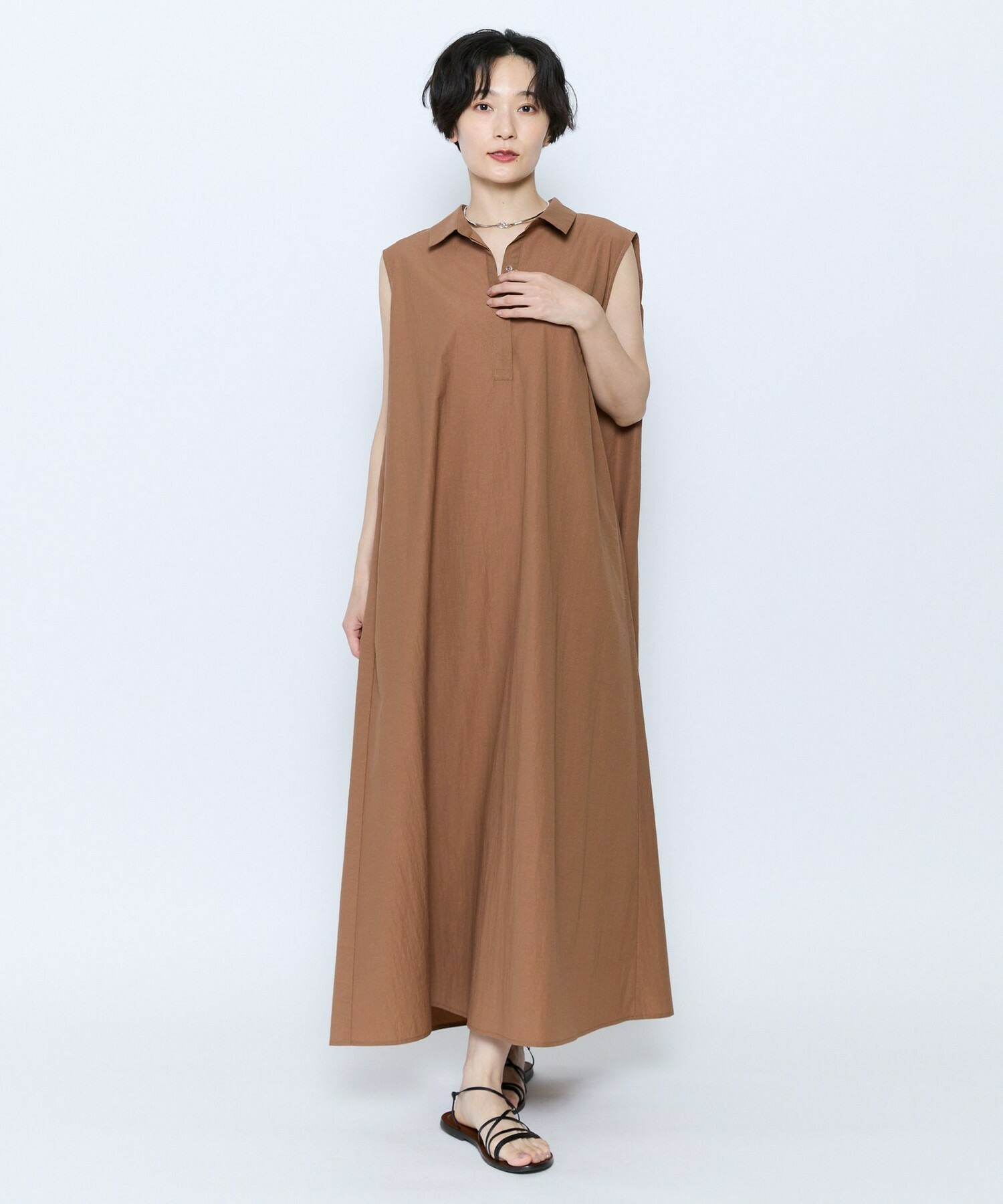 【feerique】feerique 綿ナイロンクロスAラインワンピース 詳細画像 ブラウン 1