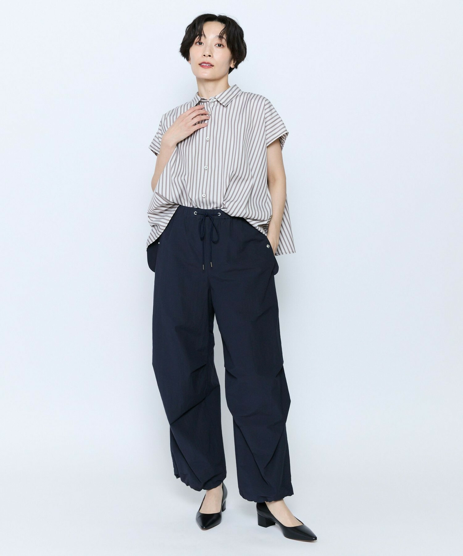 【feerique】feerique ポプリンストライプフレアシャツ 詳細画像 ピンク 10