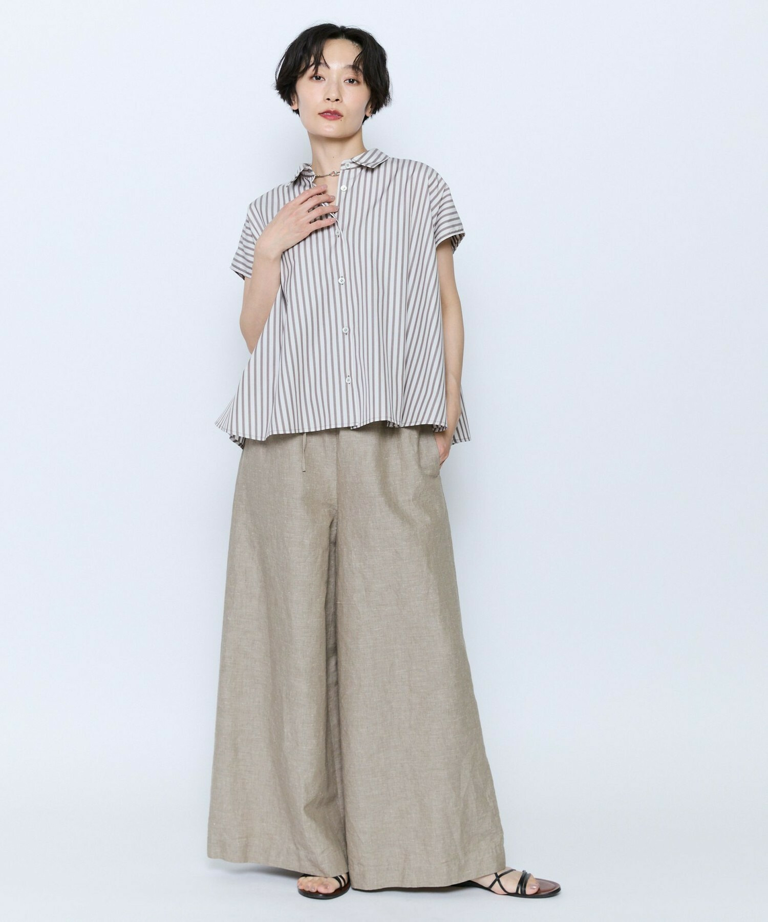 【feerique】feerique ポプリンストライプフレアシャツ 詳細画像 ピンク 12