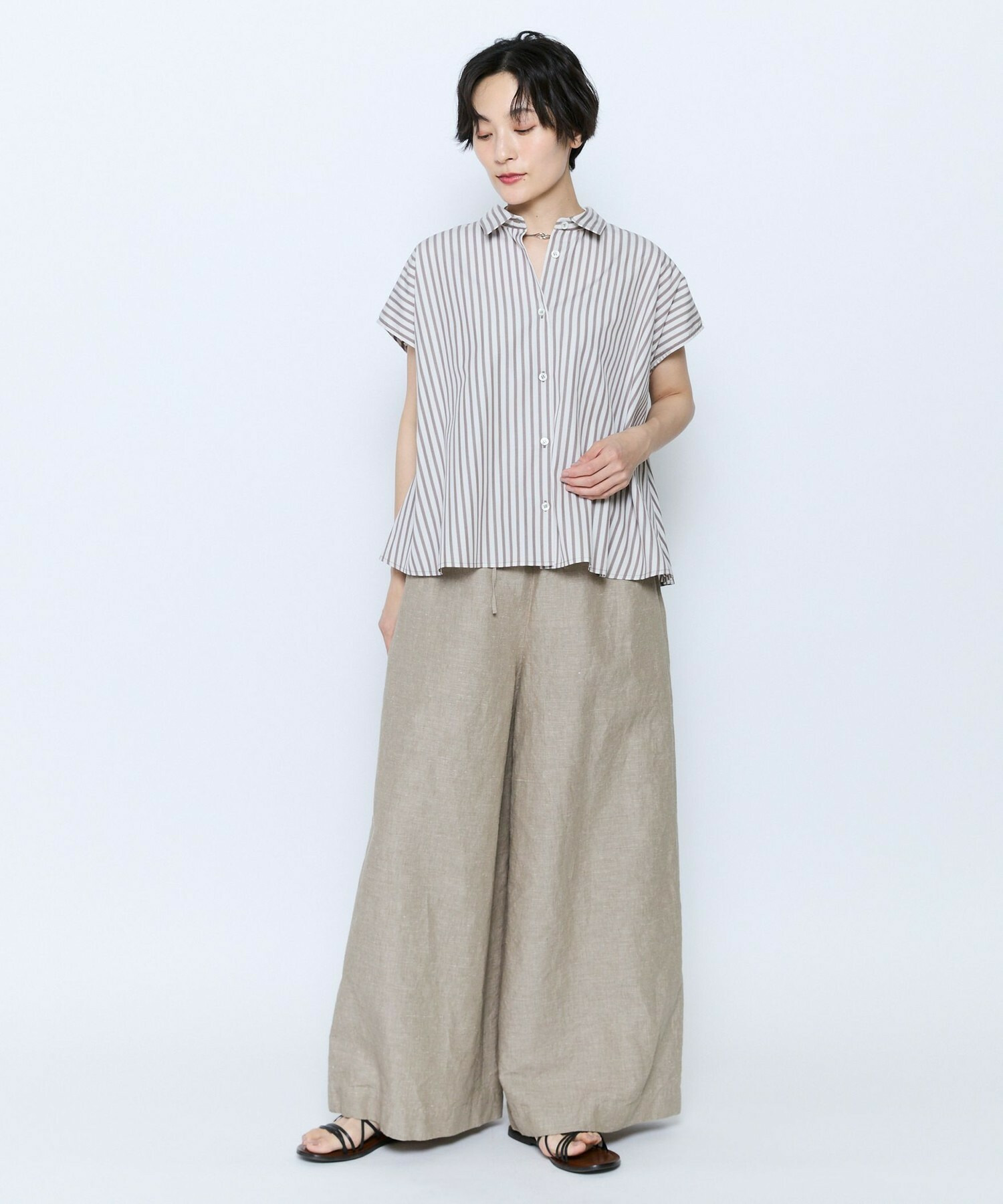 【feerique】feerique ポプリンストライプフレアシャツ 詳細画像 ピンク 13