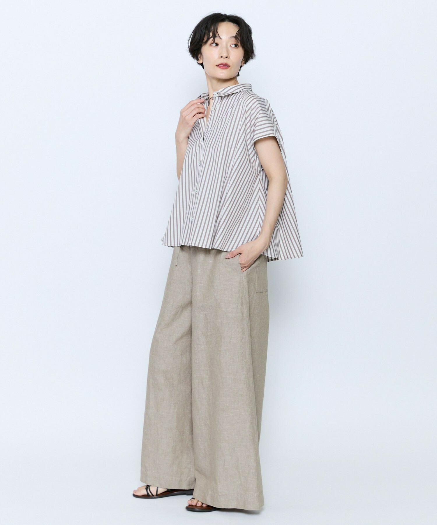 【feerique】feerique ポプリンストライプフレアシャツ 詳細画像 ピンク 14