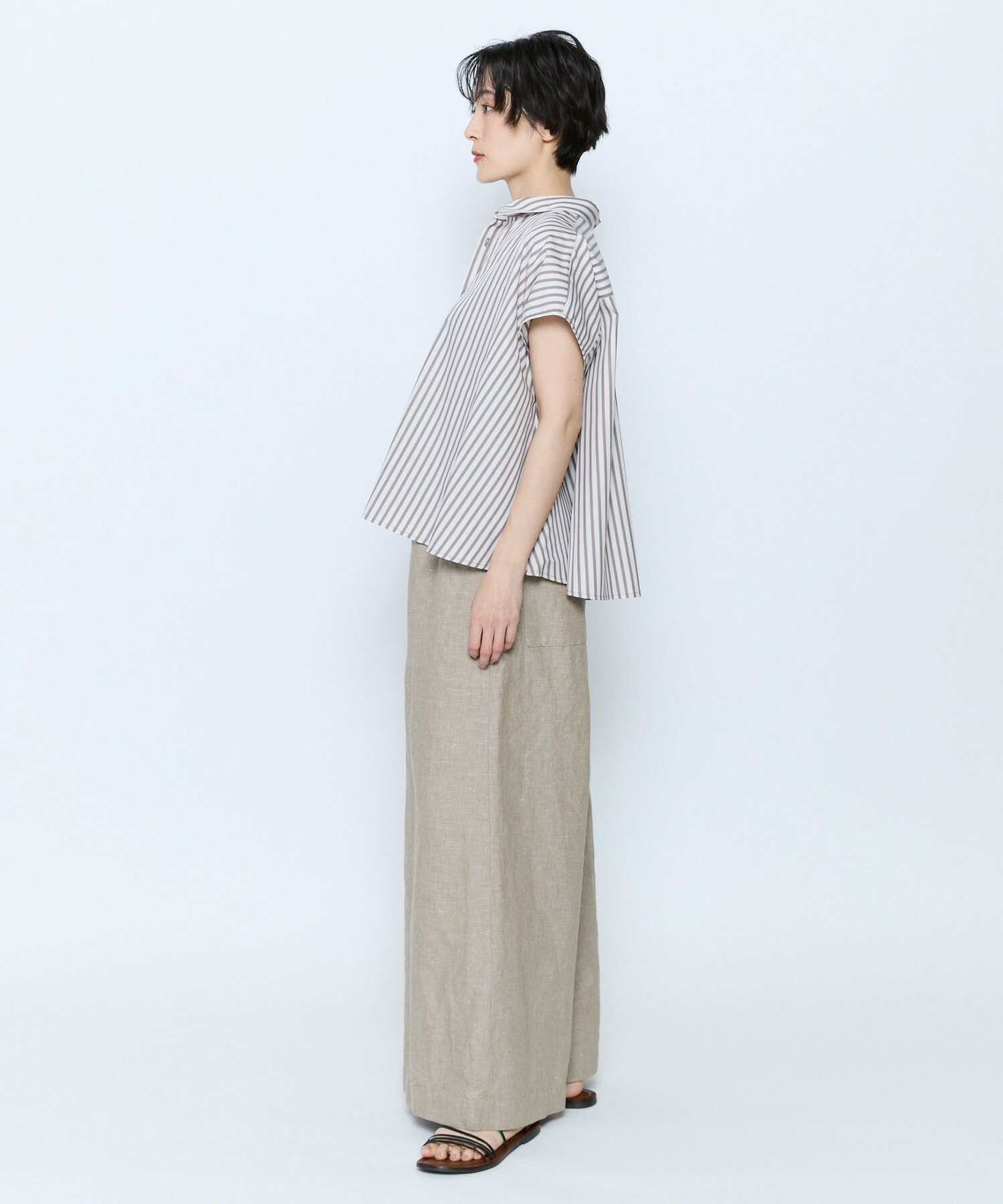 【feerique】feerique ポプリンストライプフレアシャツ 詳細画像 ピンク 15