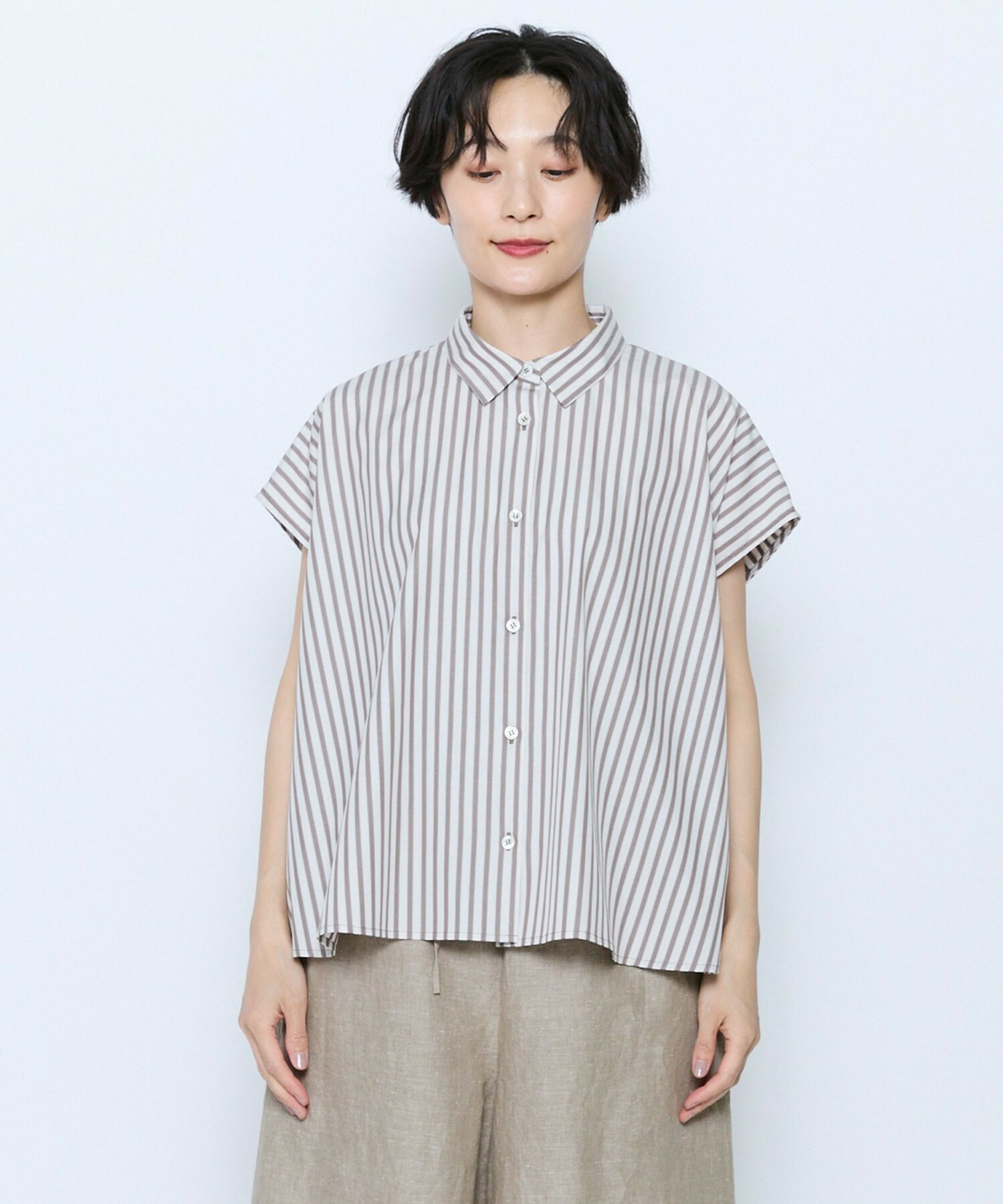 【feerique】feerique ポプリンストライプフレアシャツ 詳細画像 ピンク 20