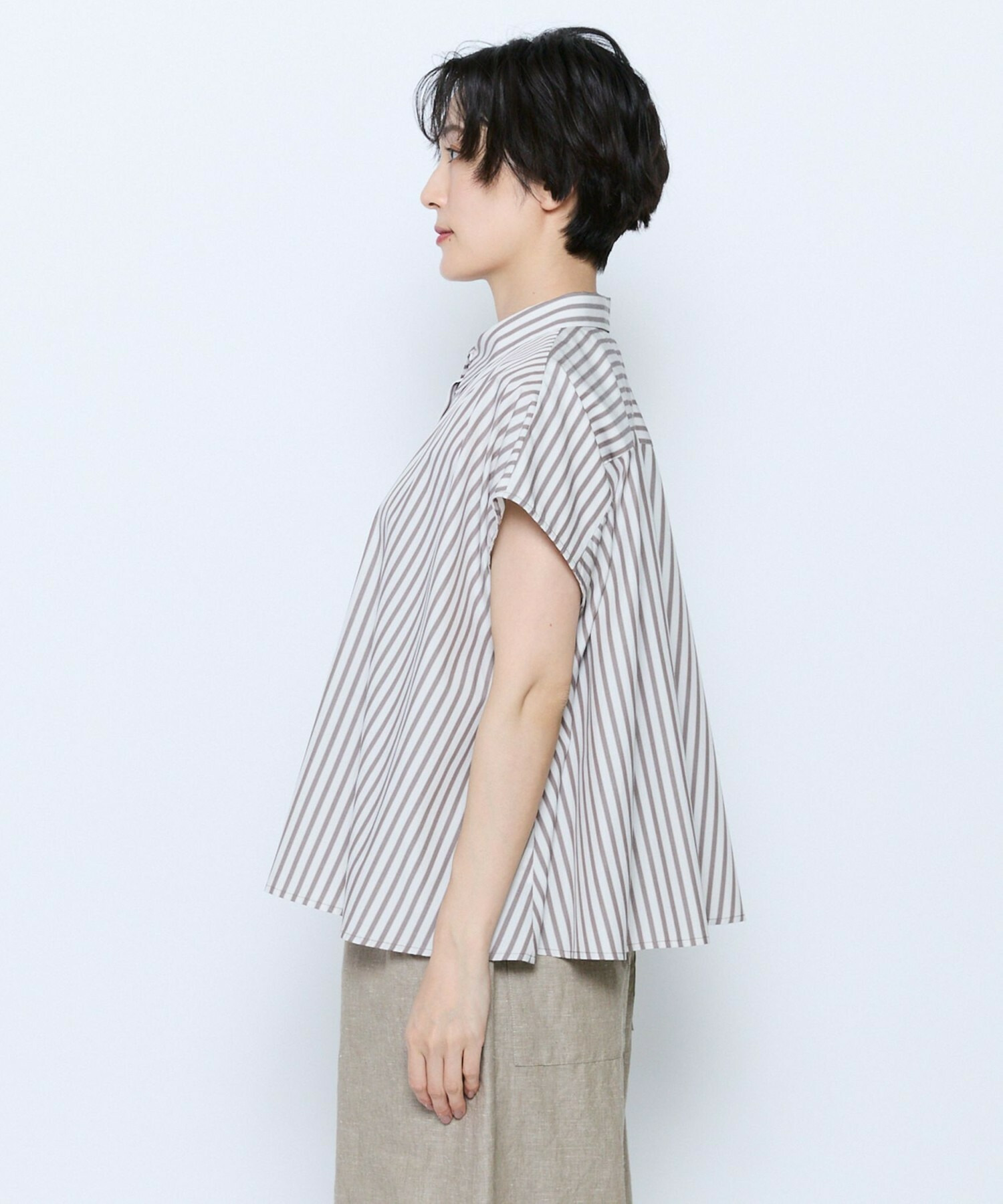 【feerique】feerique ポプリンストライプフレアシャツ 詳細画像 ピンク 21