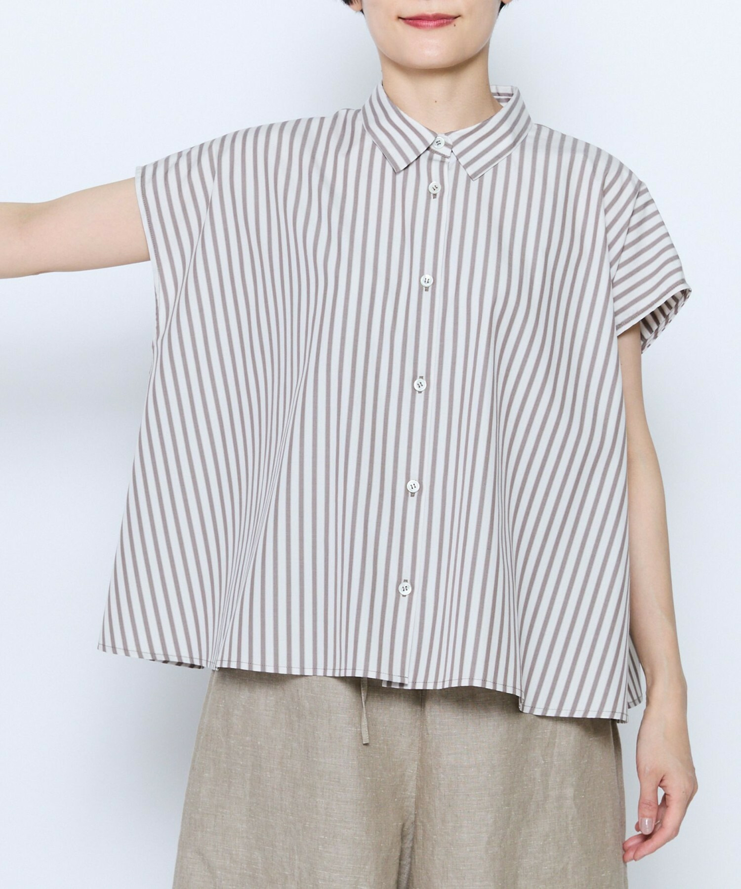 【feerique】feerique ポプリンストライプフレアシャツ 詳細画像 ピンク 22
