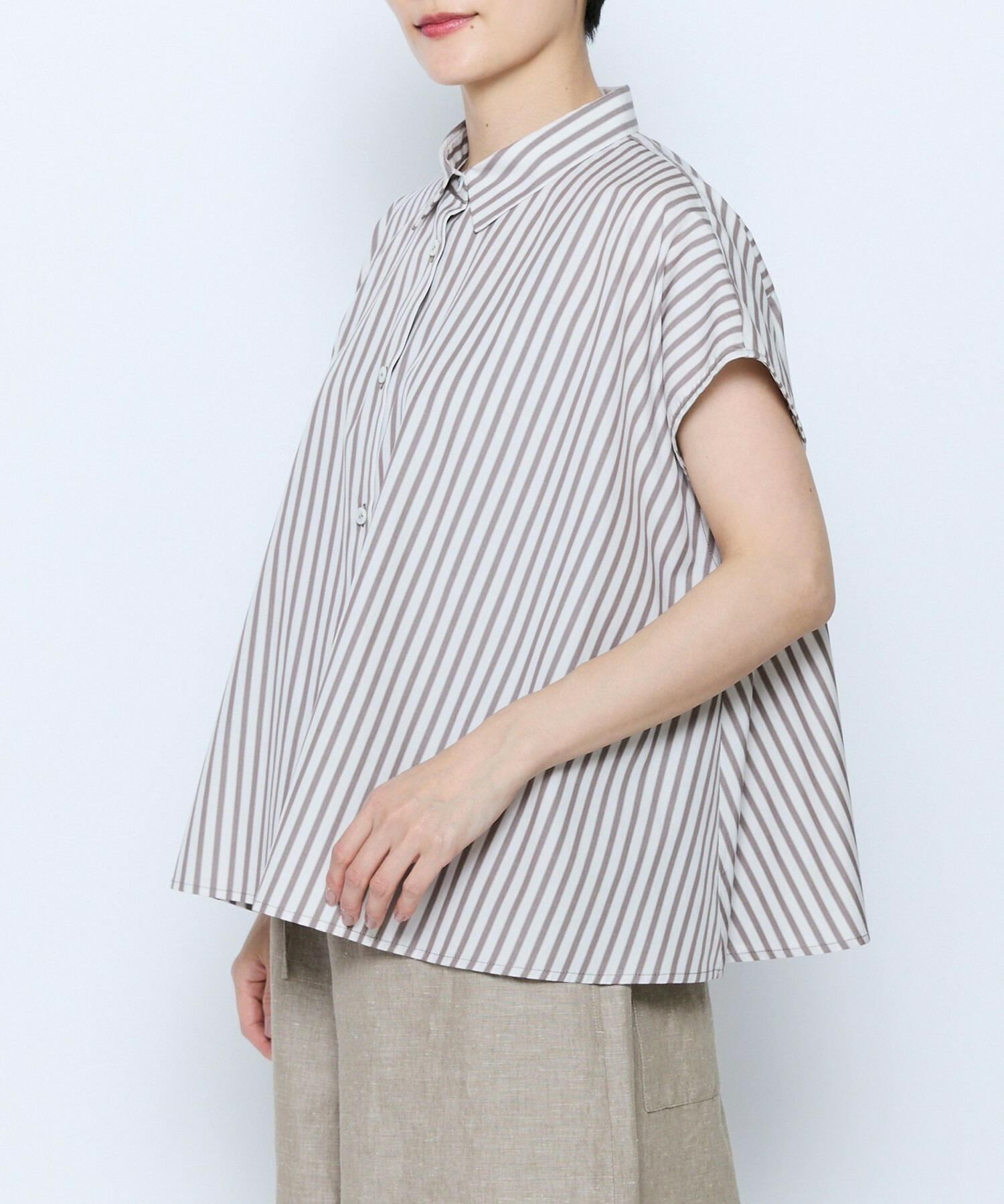 【feerique】feerique ポプリンストライプフレアシャツ 詳細画像 ピンク 23
