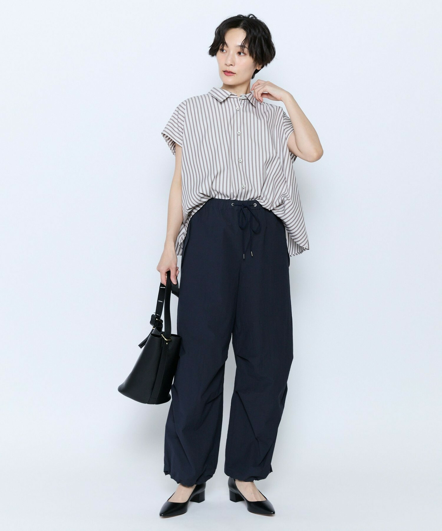 【feerique】feerique ポプリンストライプフレアシャツ 詳細画像 ピンク 3