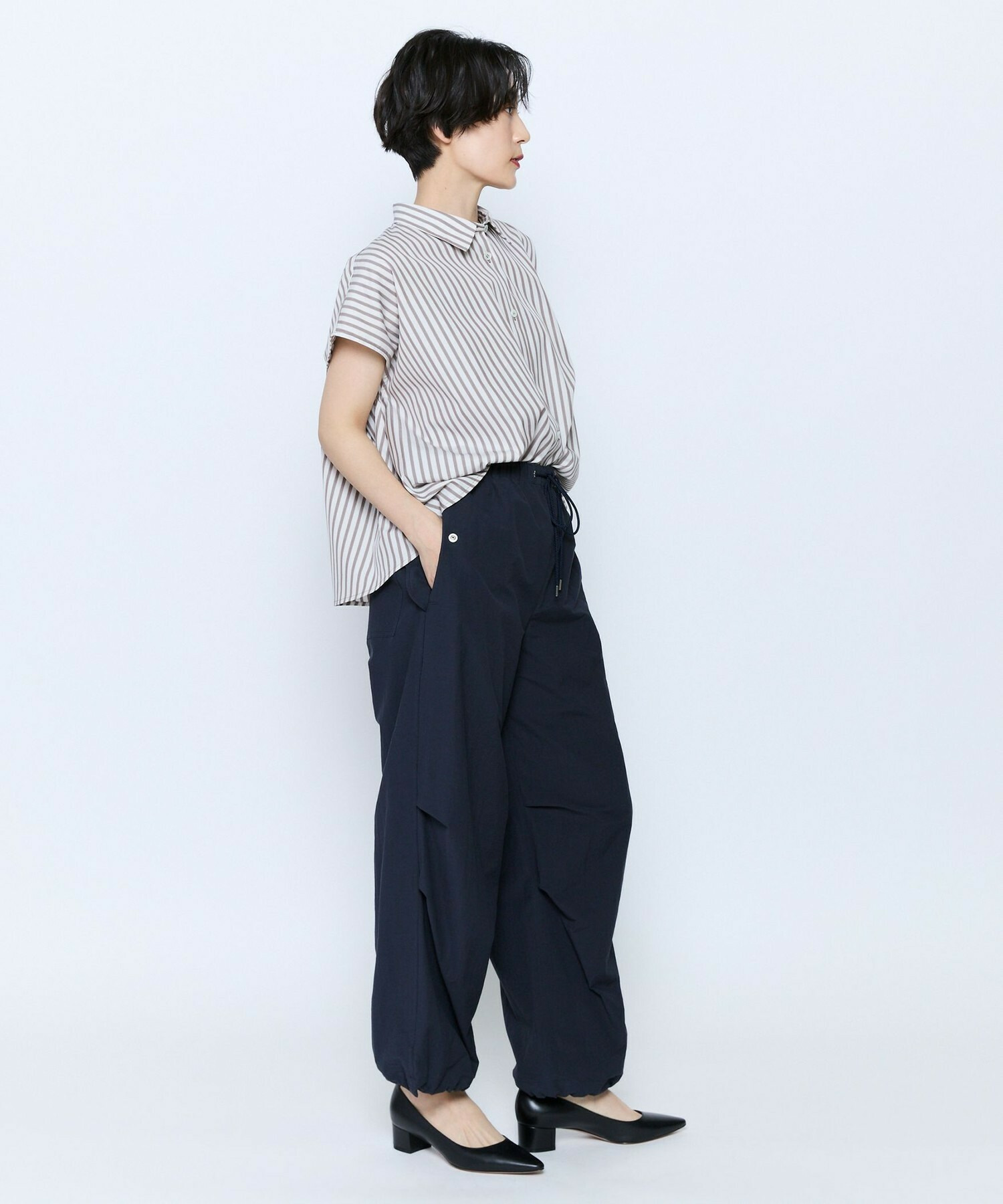 【feerique】feerique ポプリンストライプフレアシャツ 詳細画像 ピンク 7