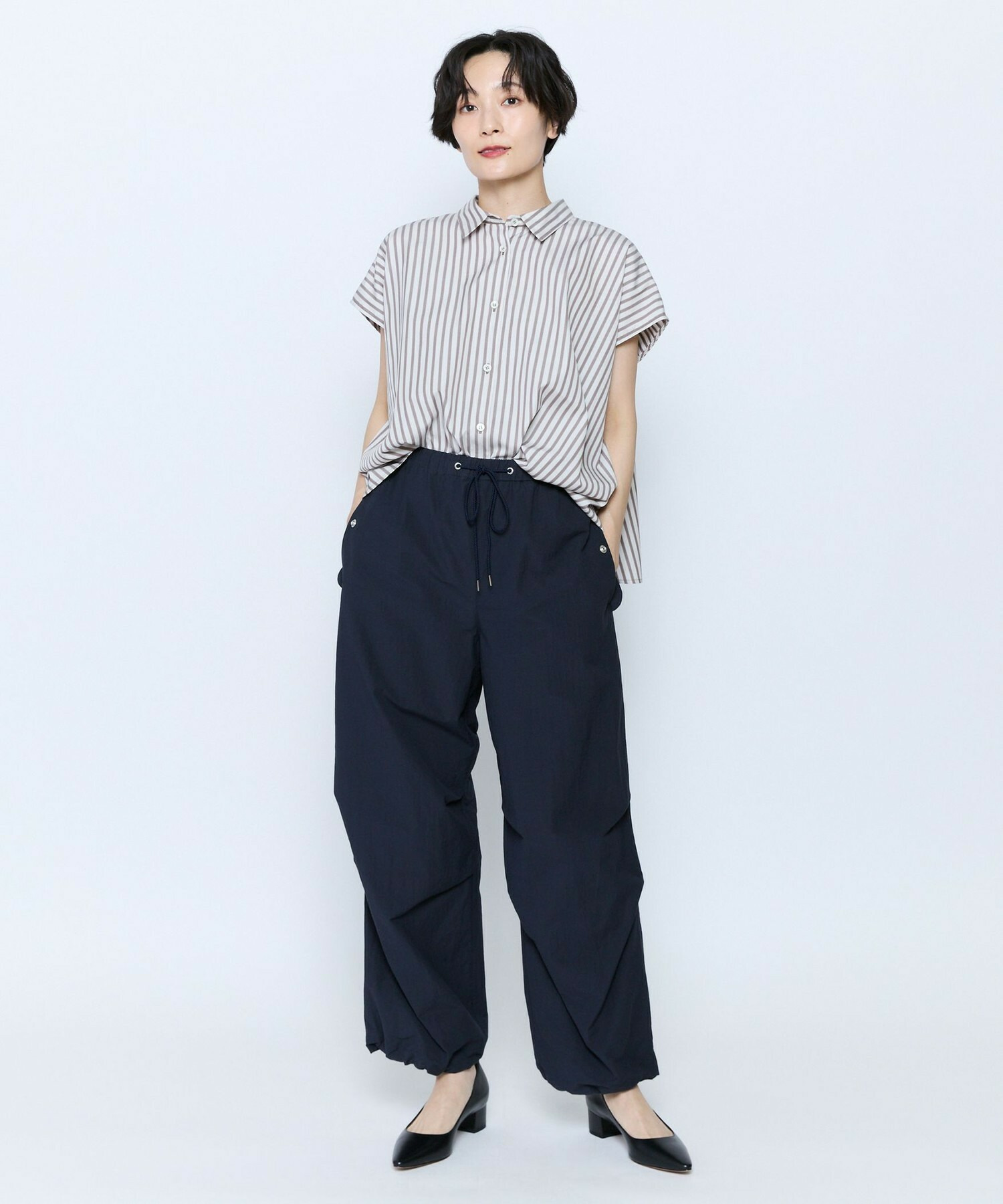 【feerique】feerique ポプリンストライプフレアシャツ 詳細画像 ピンク 8