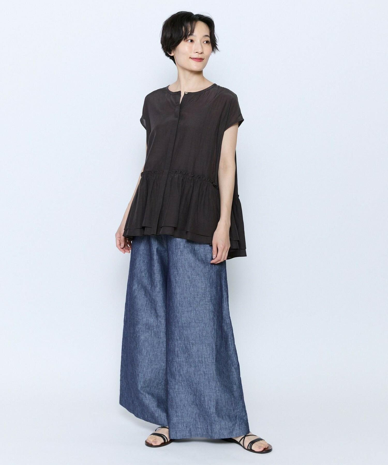 【feerique】feerique トリアセローンギャザーブラウス 詳細画像 サックスブルー 13
