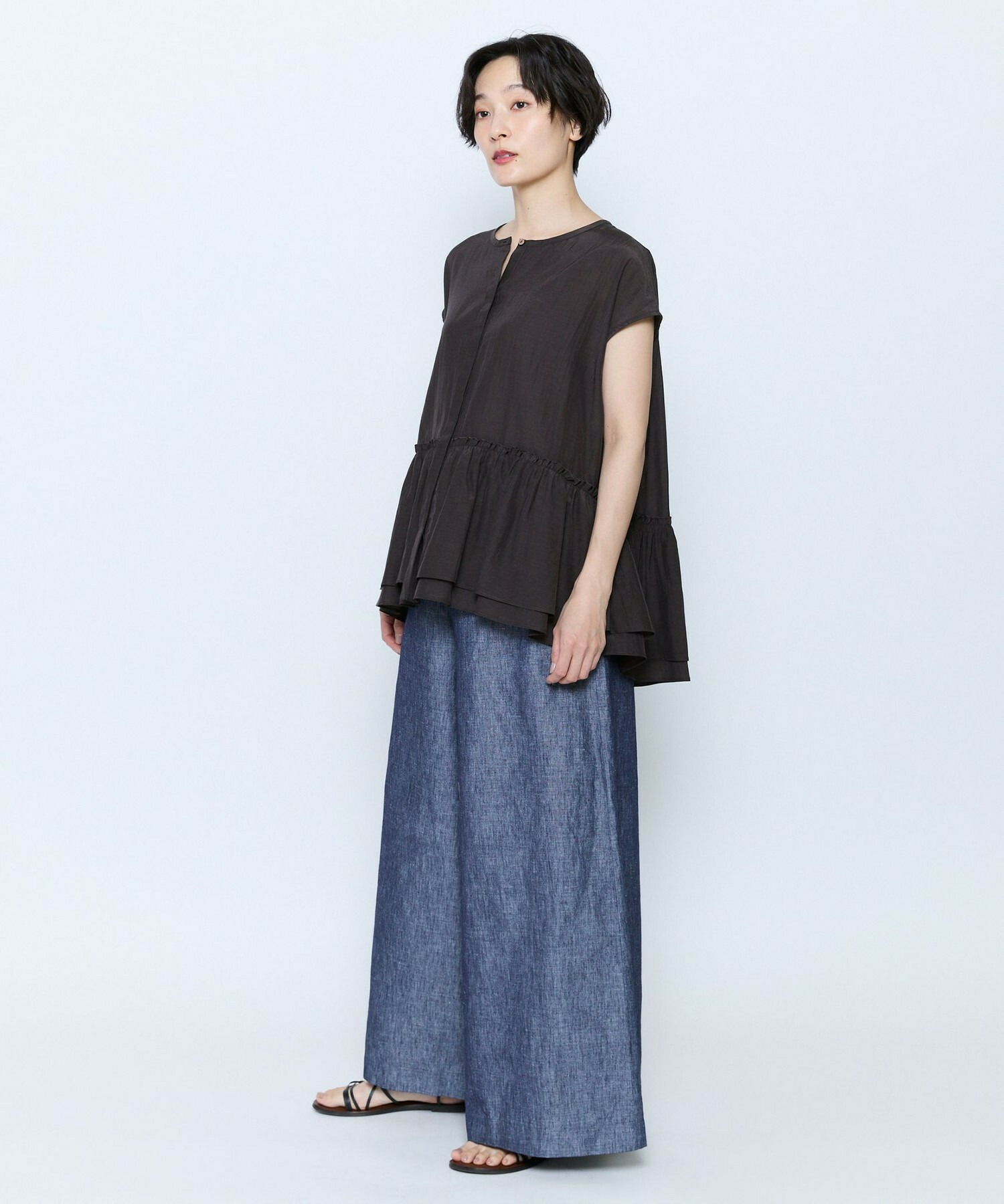 【feerique】feerique トリアセローンギャザーブラウス 詳細画像 サックスブルー 5