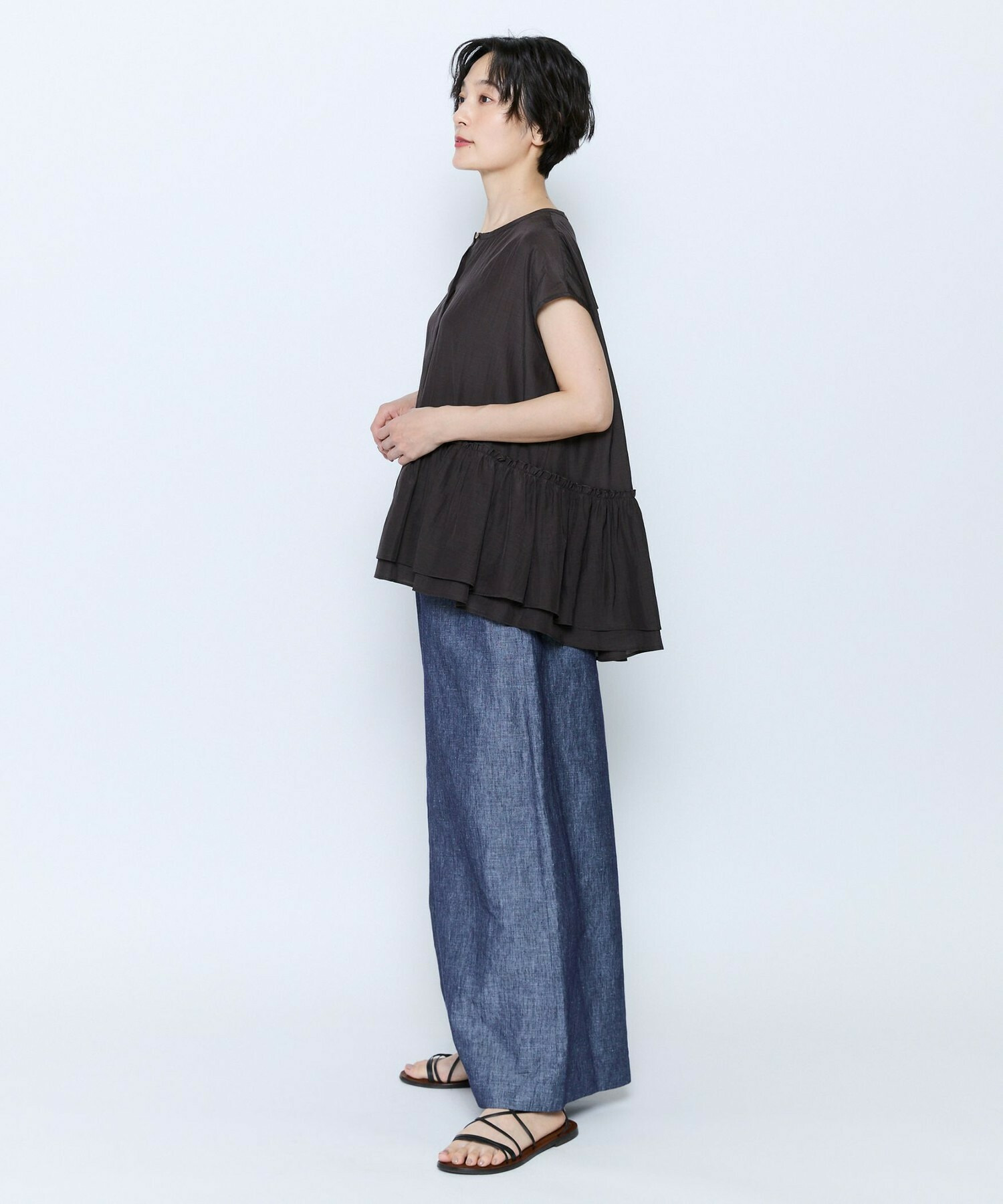 【feerique】feerique トリアセローンギャザーブラウス 詳細画像 サックスブルー 6