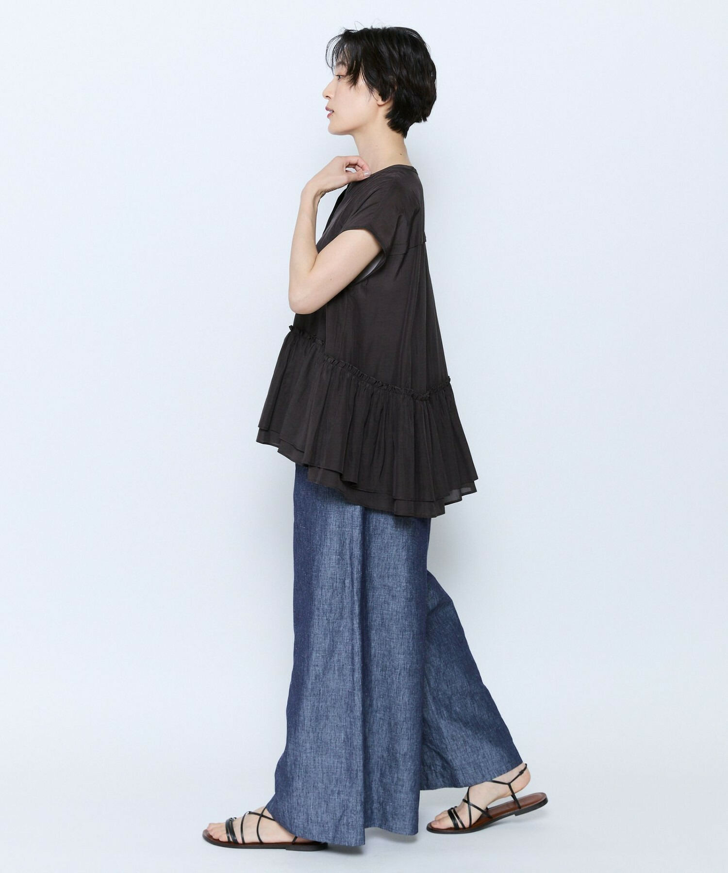 【feerique】feerique ヘンプコットンシャンブレーギャザーパンツ 詳細画像 ネイビー 10