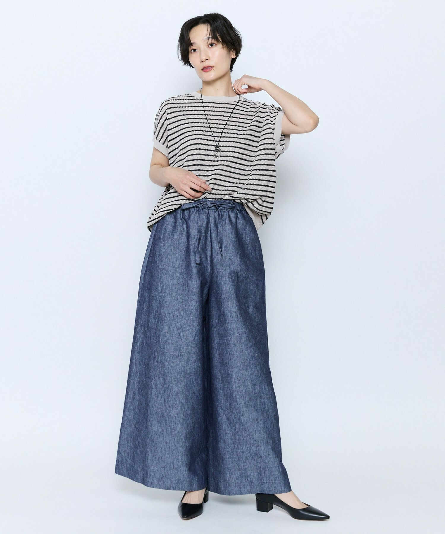 【feerique】feerique ヘンプコットンシャンブレーギャザーパンツ 詳細画像 ネイビー 15