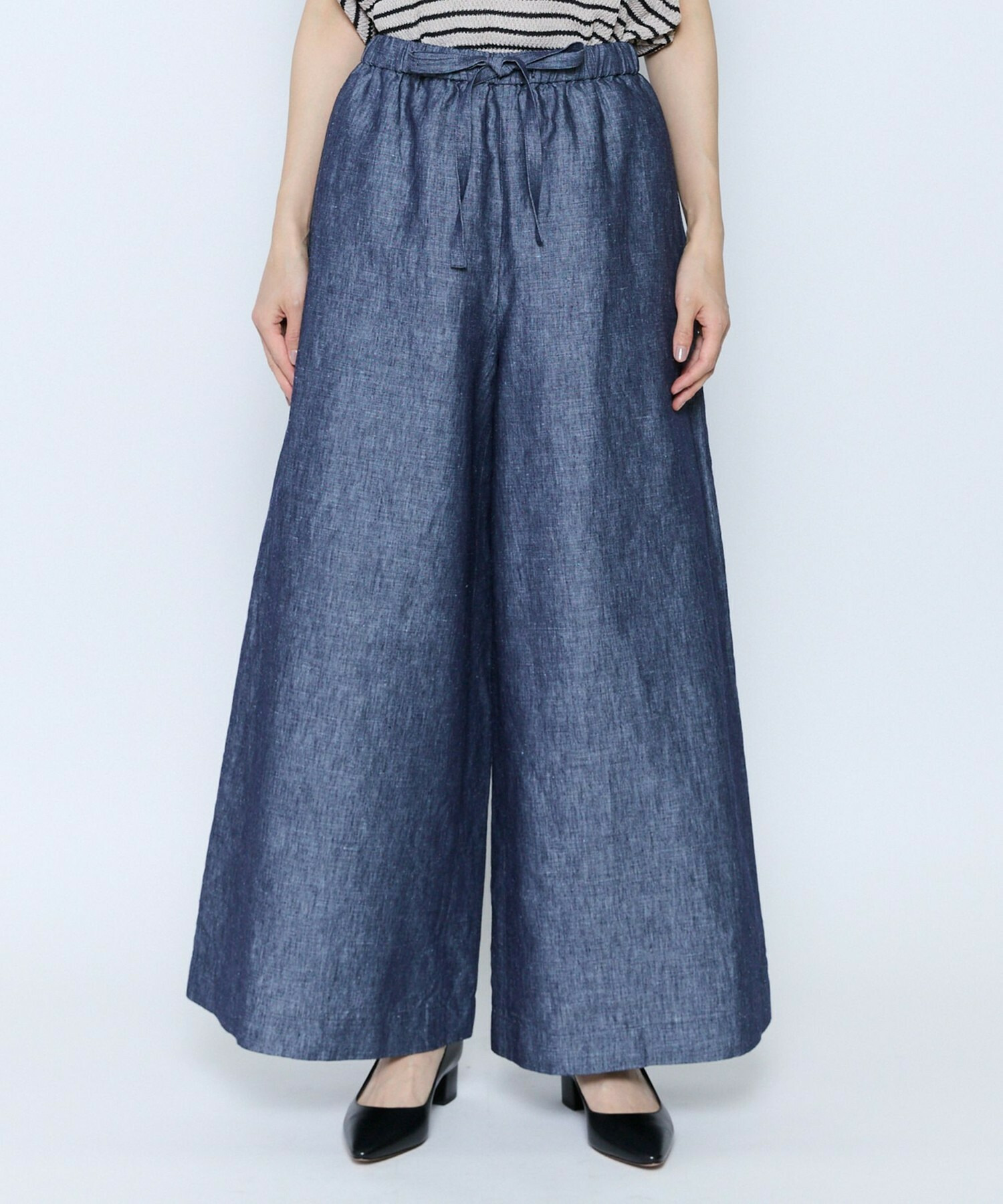 【feerique】feerique ヘンプコットンシャンブレーギャザーパンツ 詳細画像 ネイビー 16