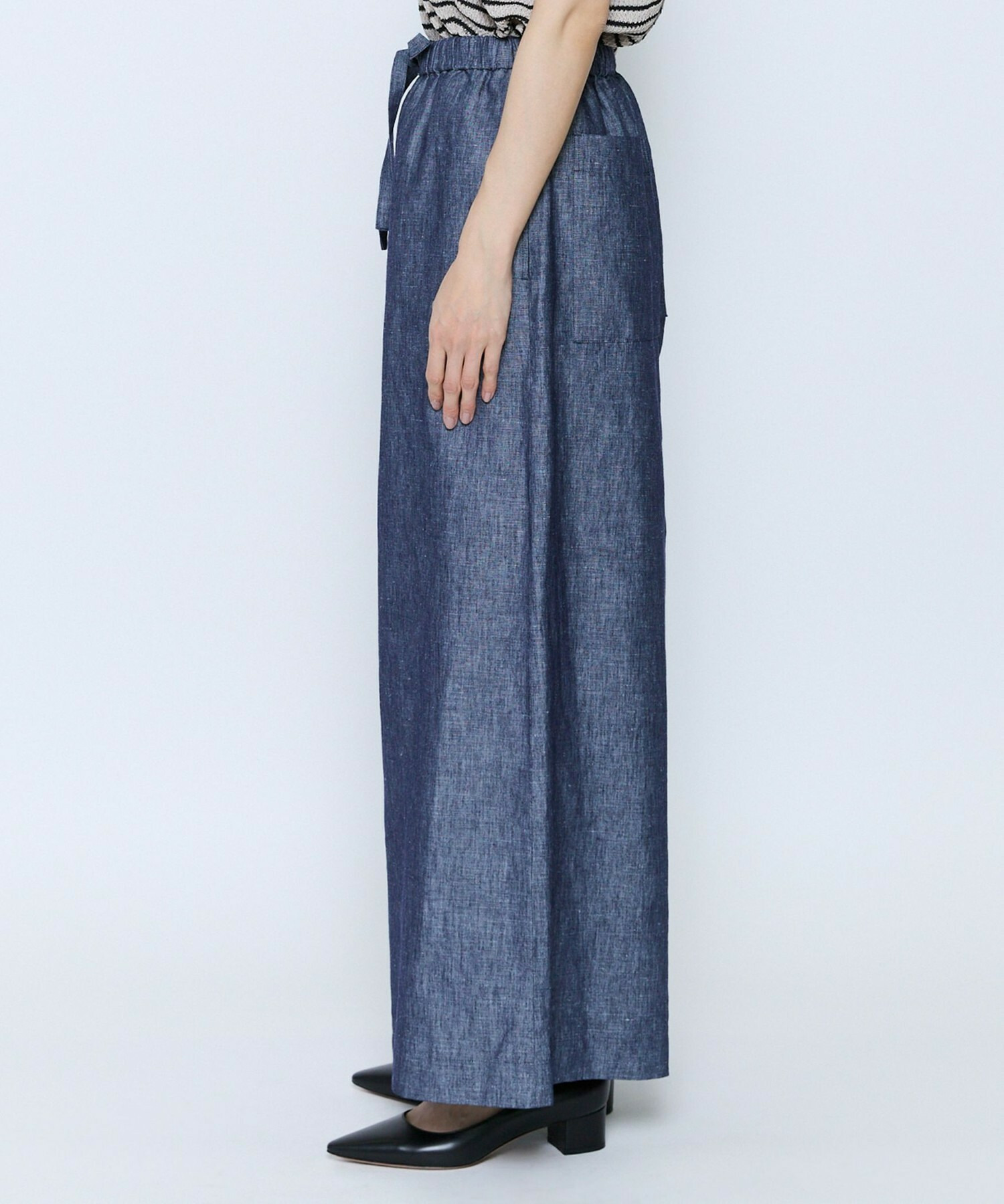 【feerique】feerique ヘンプコットンシャンブレーギャザーパンツ 詳細画像 ネイビー 17