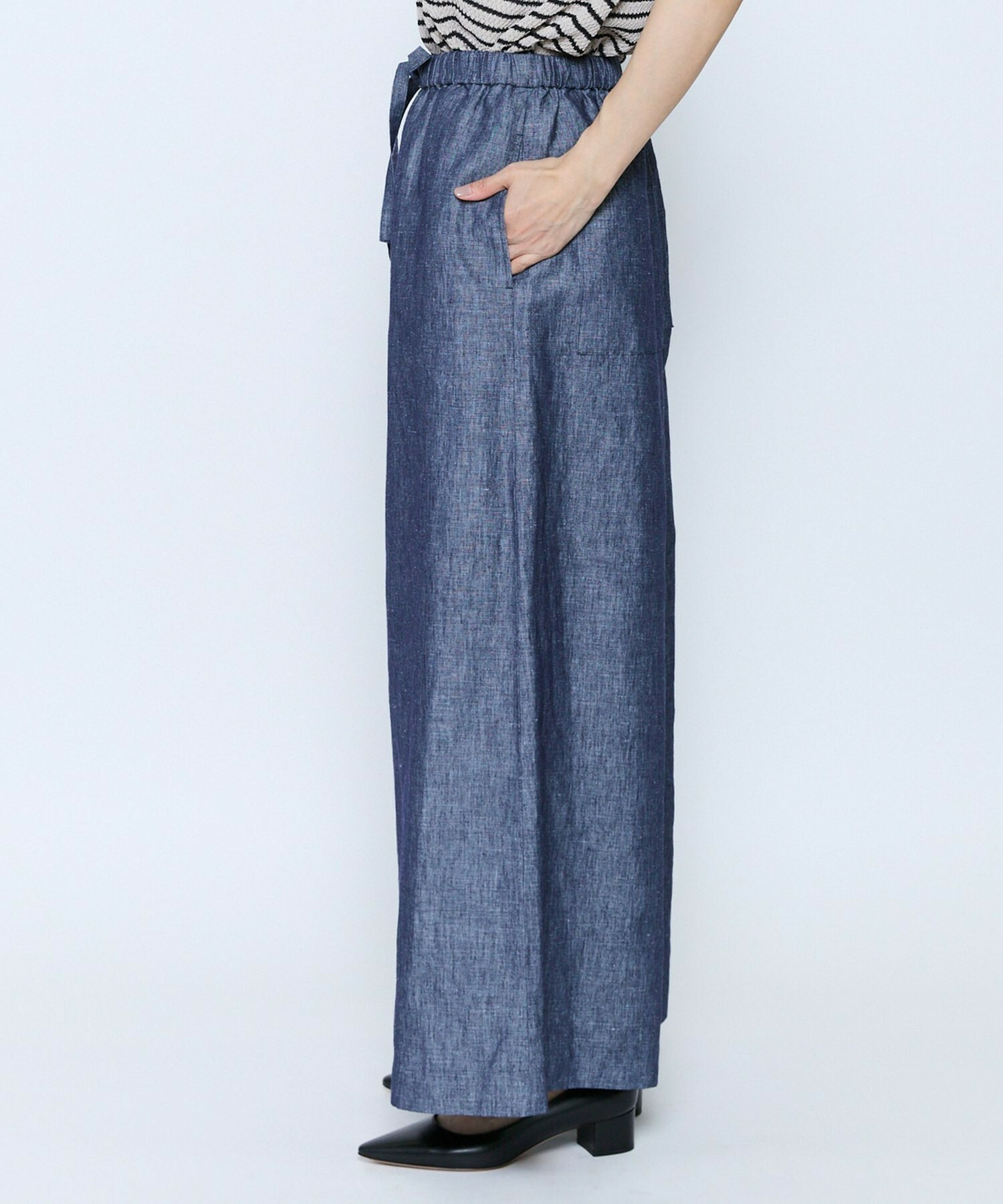 【feerique】feerique ヘンプコットンシャンブレーギャザーパンツ 詳細画像 ネイビー 18