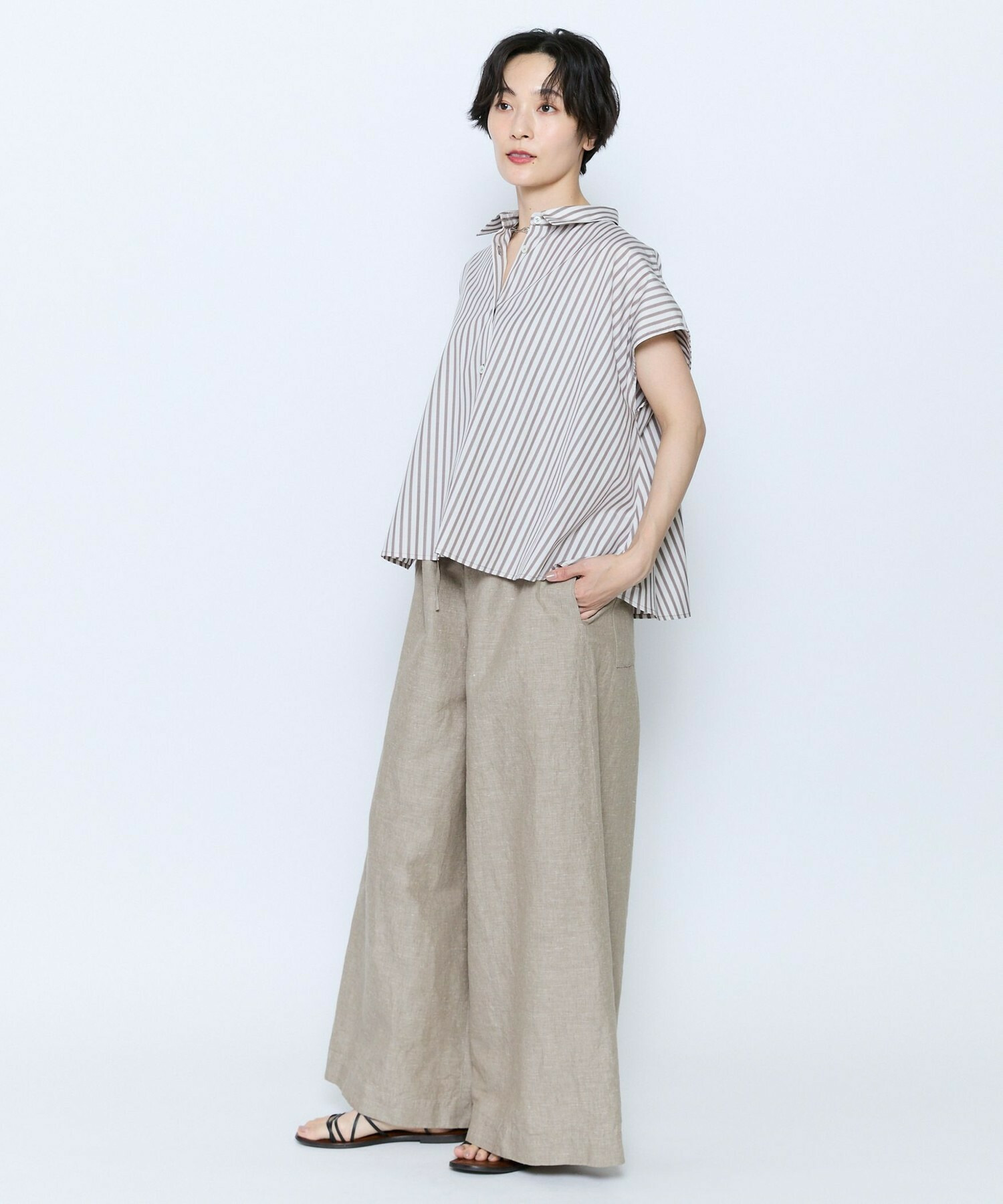 【feerique】feerique ヘンプコットンシャンブレーギャザーパンツ 詳細画像 ネイビー 2