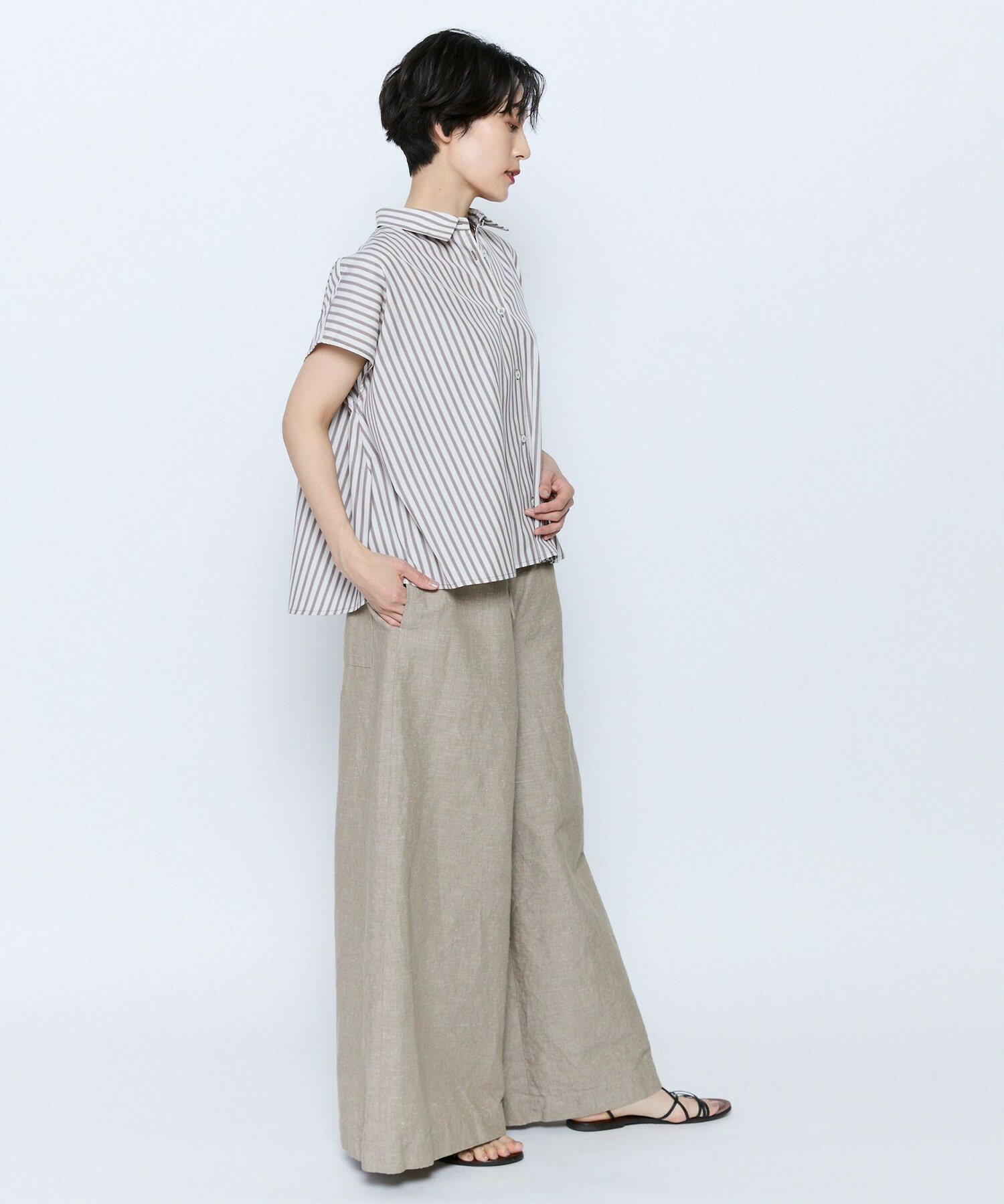 【feerique】feerique ヘンプコットンシャンブレーギャザーパンツ 詳細画像 ネイビー 5