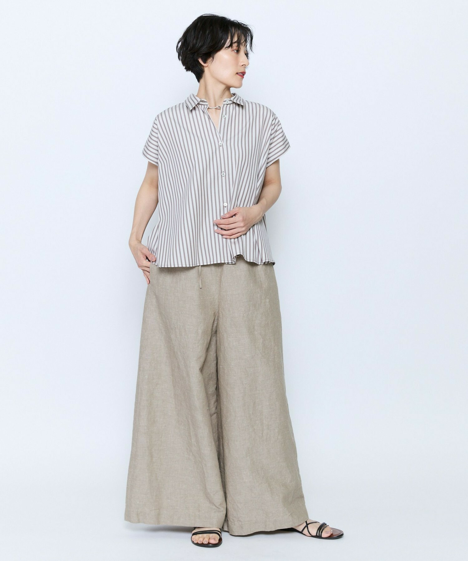 【feerique】feerique ヘンプコットンシャンブレーギャザーパンツ 詳細画像 ネイビー 6