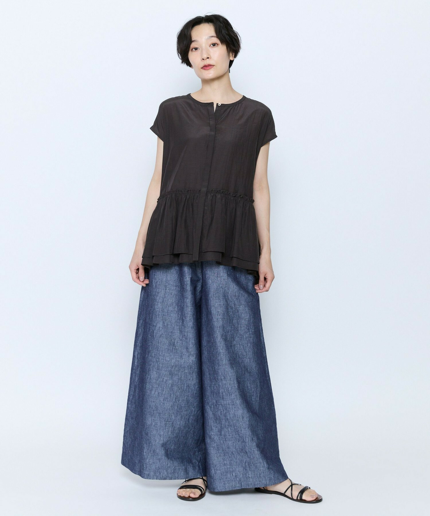 【feerique】feerique ヘンプコットンシャンブレーギャザーパンツ 詳細画像 ネイビー 9
