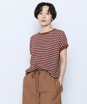 【feerique】feerique ボーダーフレンチスリーブニット 詳細画像 ブラウン系その他 1