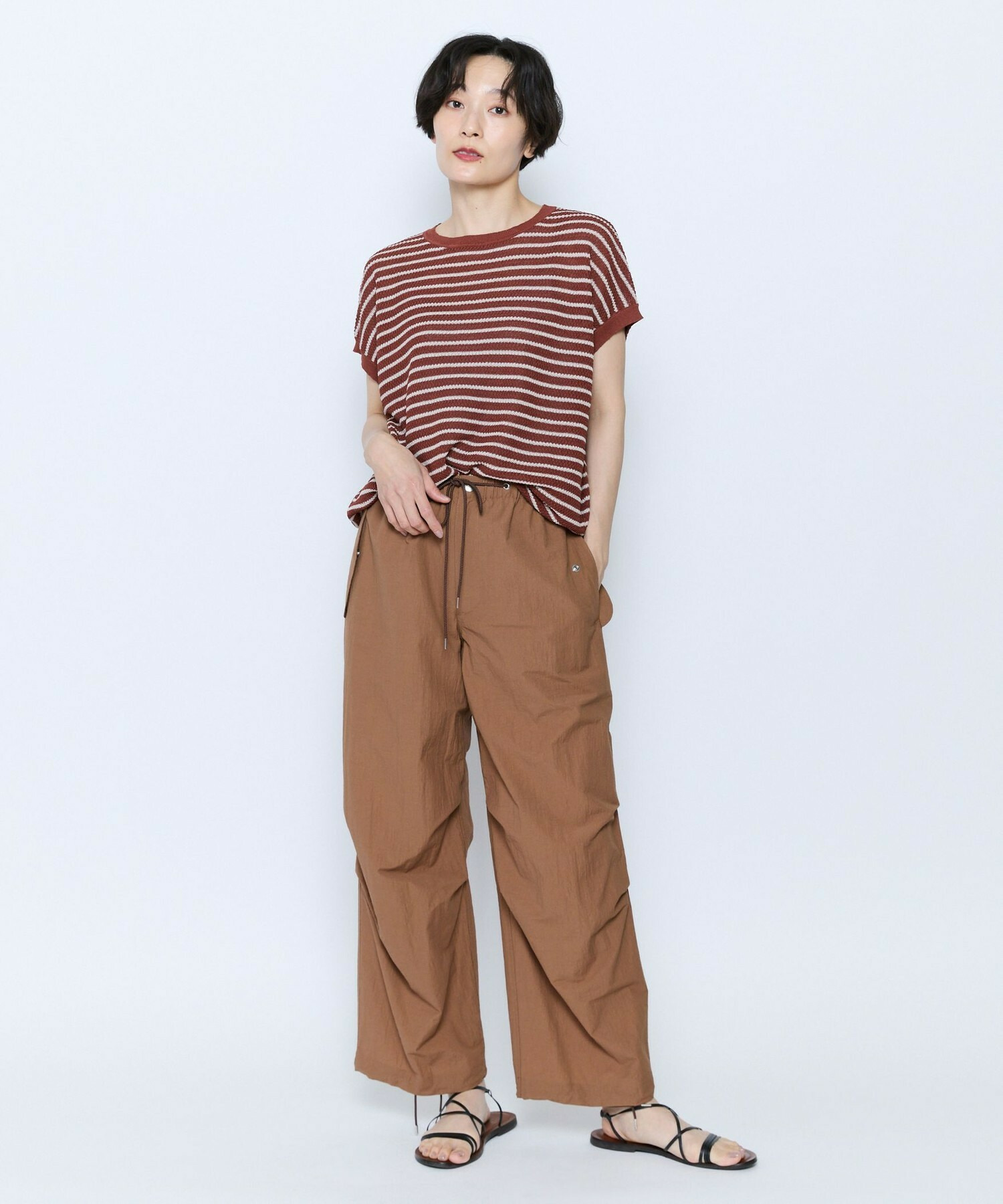 【feerique】feerique ボーダーフレンチスリーブニット 詳細画像 ブラウン系その他 13
