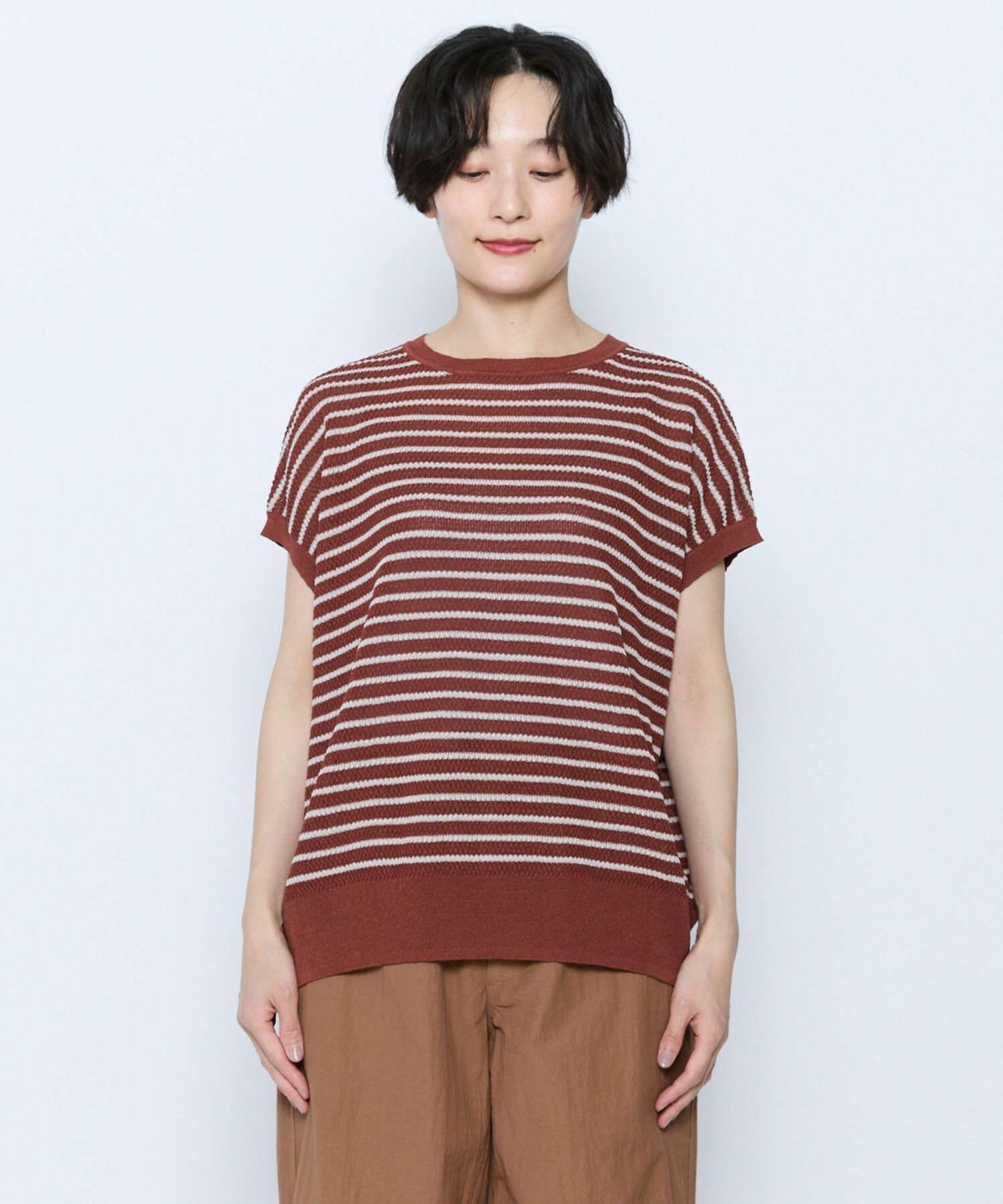 【feerique】feerique ボーダーフレンチスリーブニット 詳細画像 ブラウン系その他 19