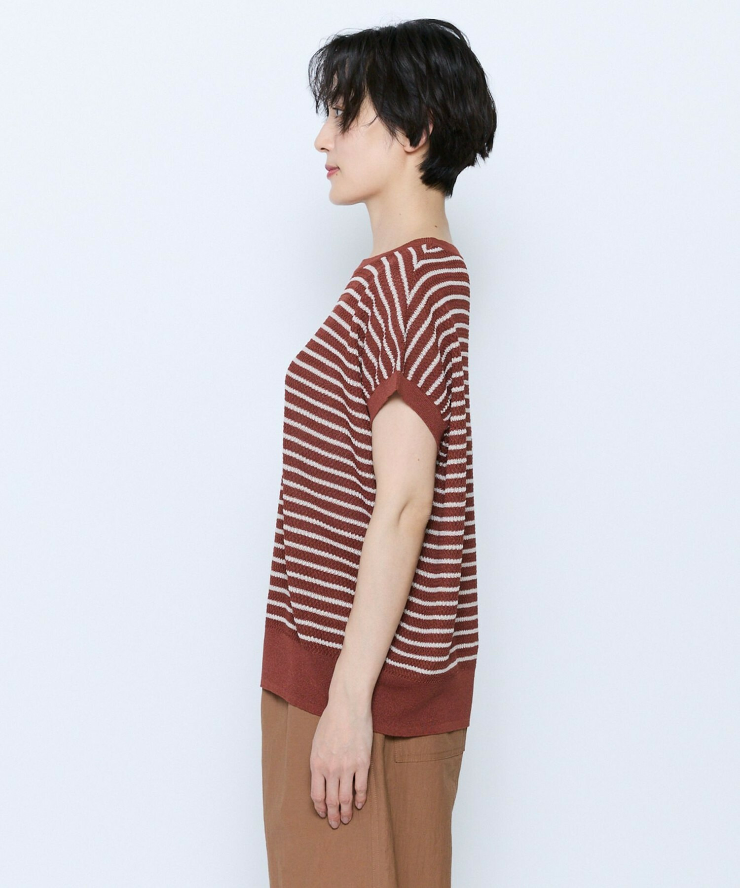 【feerique】feerique ボーダーフレンチスリーブニット 詳細画像 ブラウン系その他 20