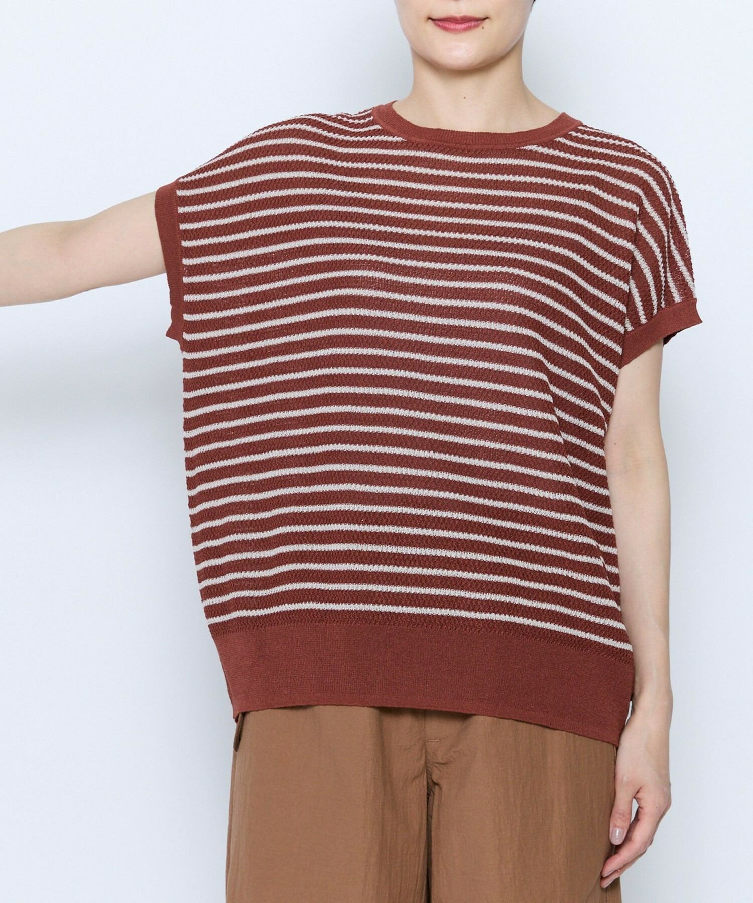 【feerique】feerique ボーダーフレンチスリーブニット 詳細画像 ブラウン系その他 22