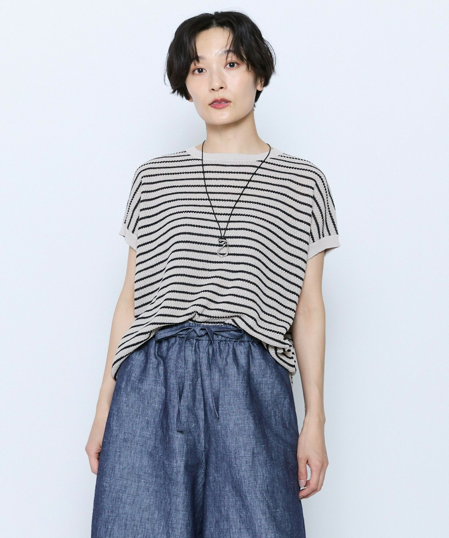 【feerique】feerique ボーダーフレンチスリーブニット 詳細画像 ベージュ系その他 1