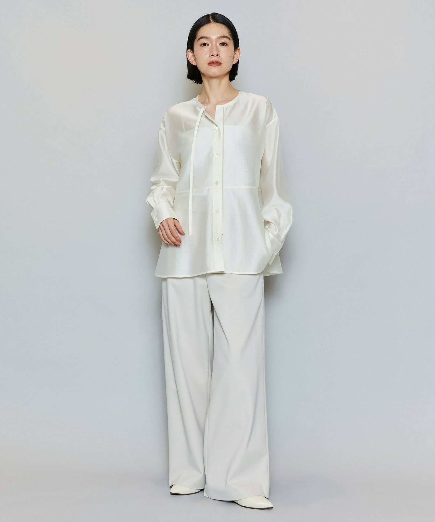 【MOGA】【Lサイズ】ブライトエアーポリラウンドネックブラウス 詳細画像 オフホワイト 19