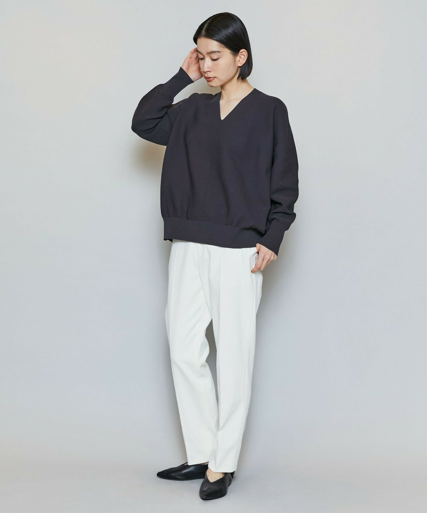 【MOGA】【Lサイズ】コットンフォートVネックニットプルオーバー 詳細画像 チャコールグレー 1