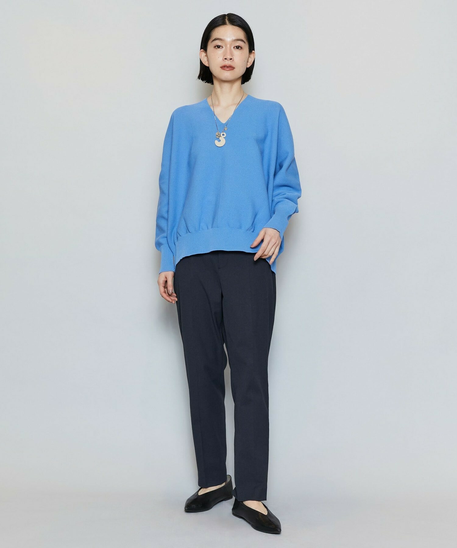 【MOGA】【Lサイズ】コットンフォートVネックニットプルオーバー 詳細画像 チャコールグレー 13