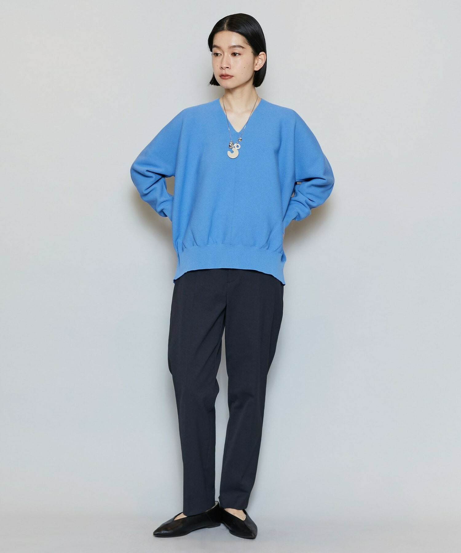 【MOGA】【Lサイズ】コットンフォートVネックニットプルオーバー 詳細画像 チャコールグレー 14