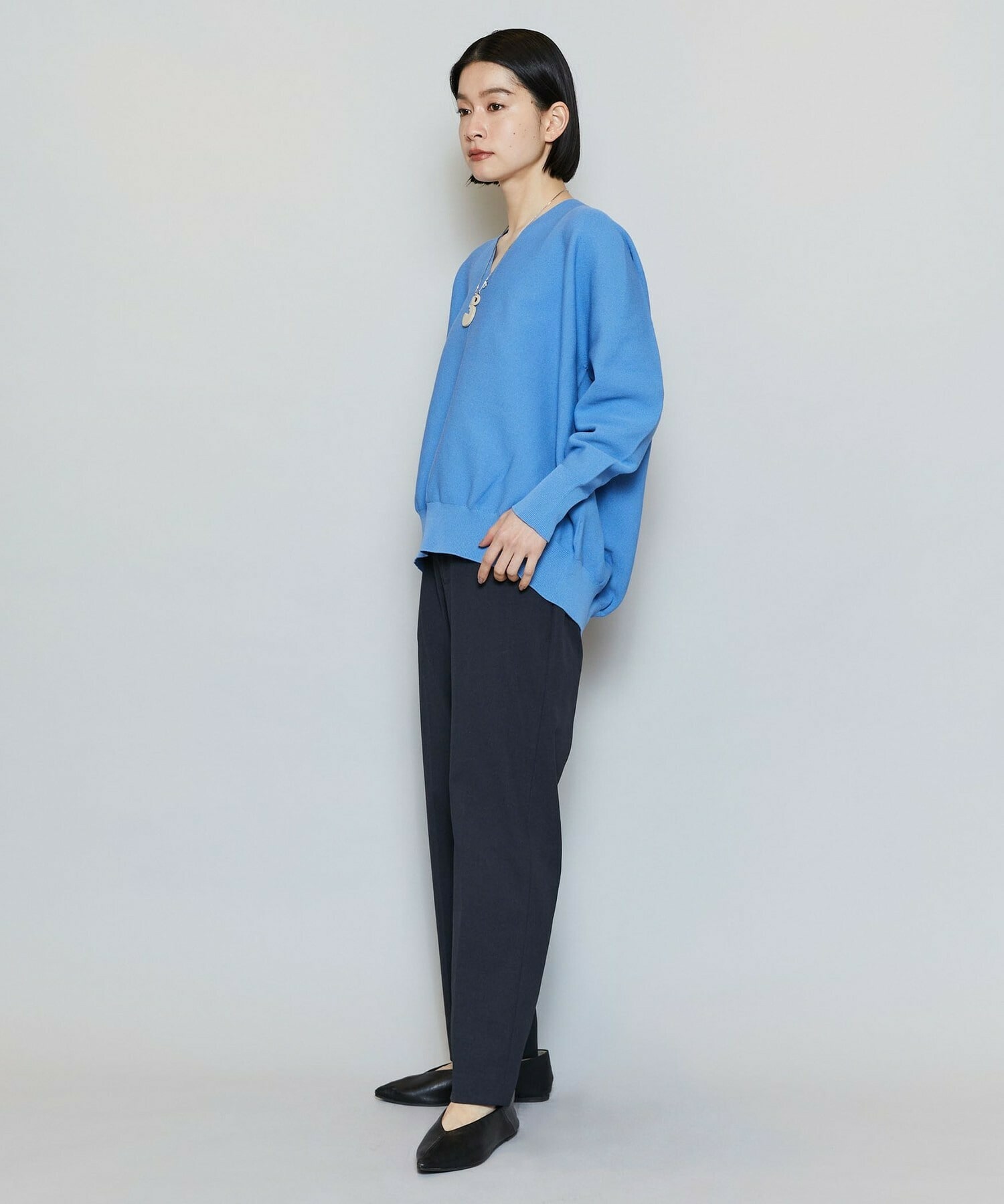 【MOGA】【Lサイズ】コットンフォートVネックニットプルオーバー 詳細画像 チャコールグレー 15