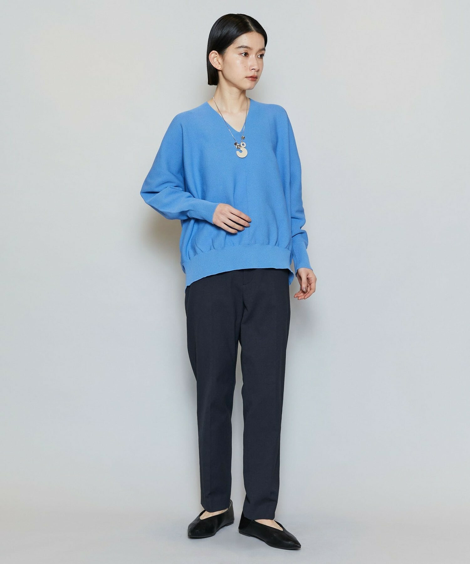 【MOGA】【Lサイズ】コットンフォートVネックニットプルオーバー 詳細画像 チャコールグレー 19