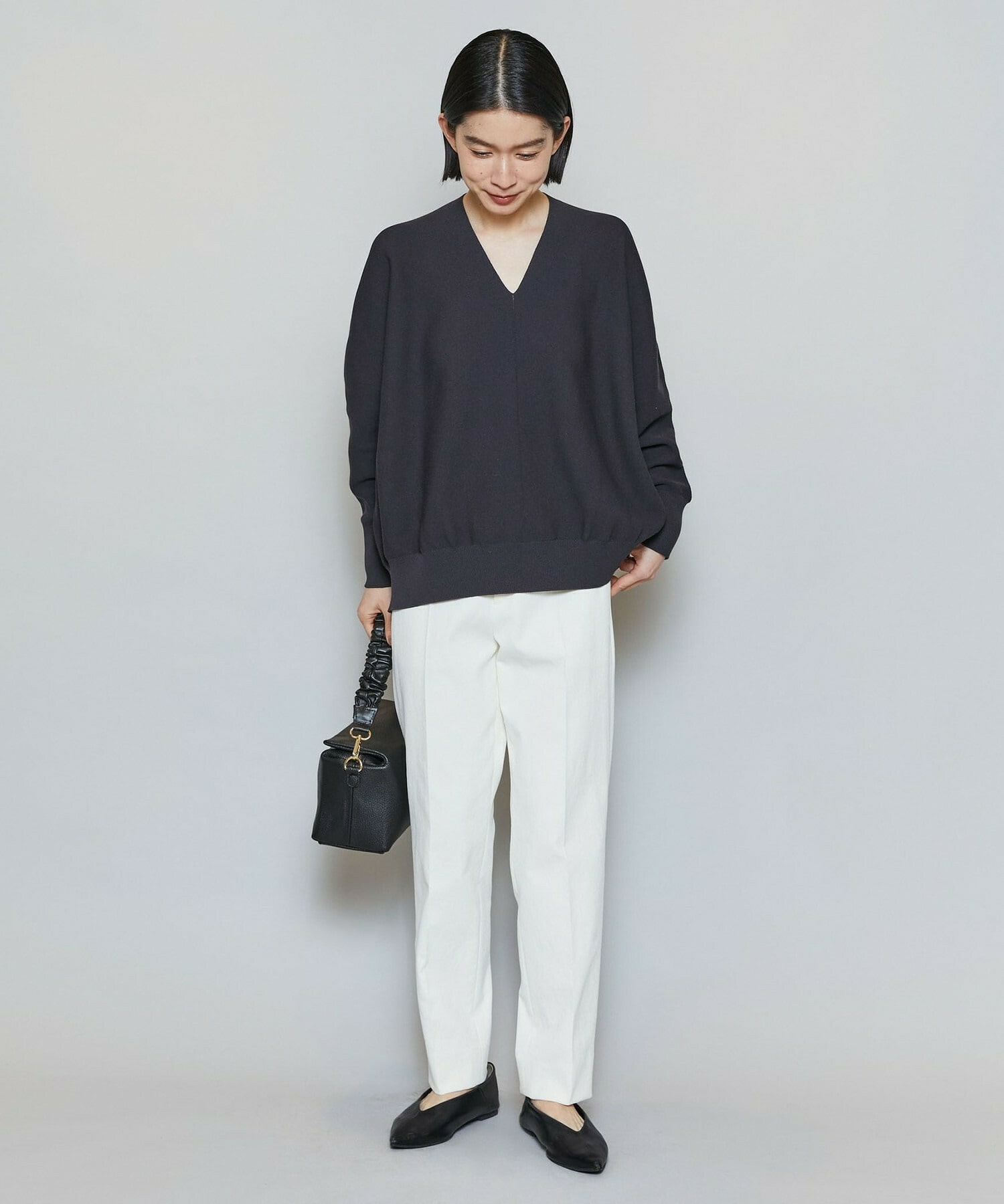 【MOGA】【Lサイズ】コットンフォートVネックニットプルオーバー 詳細画像 チャコールグレー 3