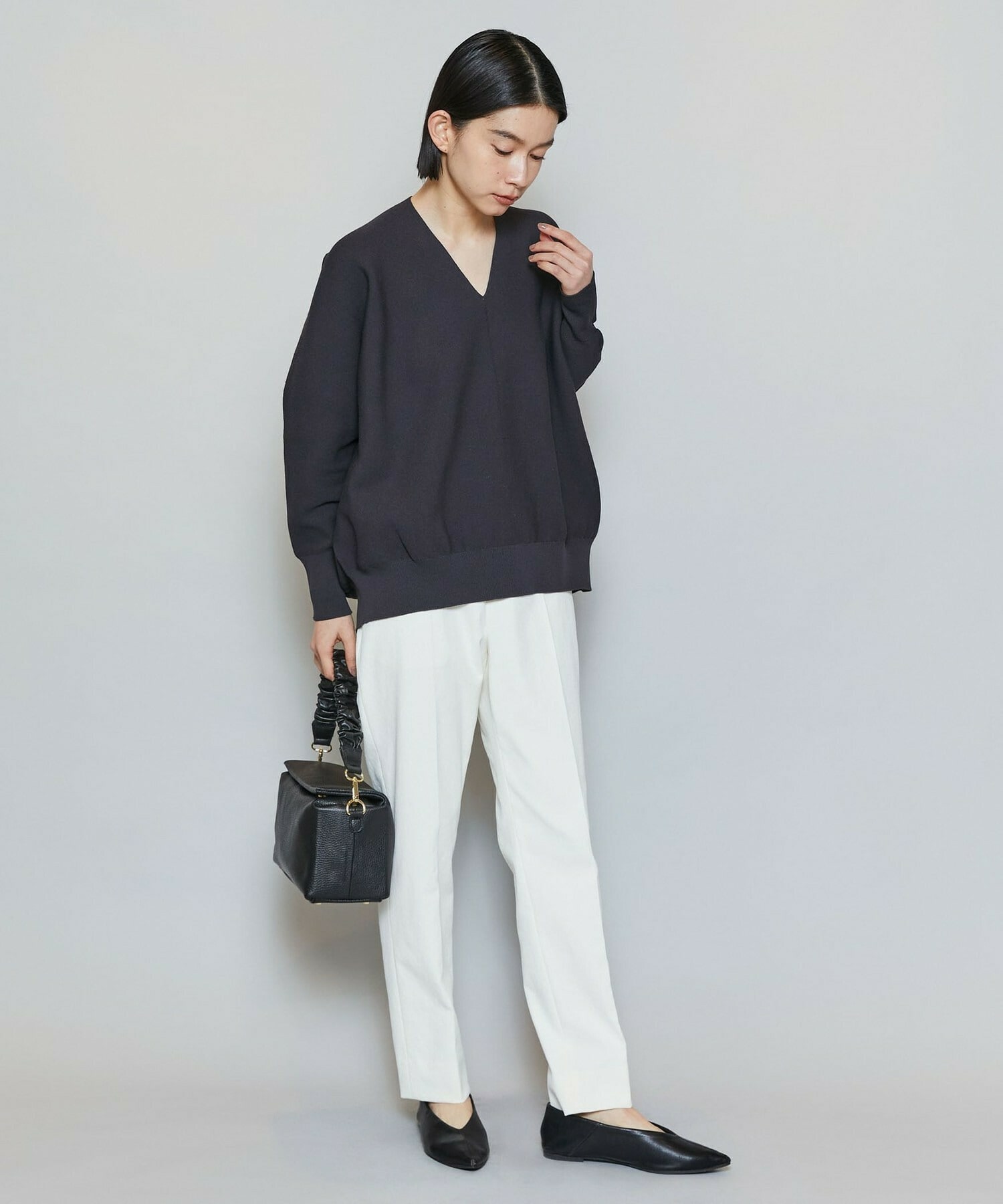 【MOGA】【Lサイズ】コットンフォートVネックニットプルオーバー 詳細画像 チャコールグレー 4