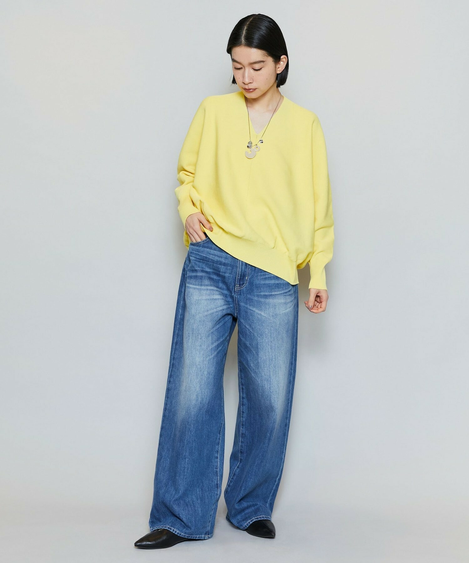 【MOGA】【Lサイズ】コットンフォートVネックニットプルオーバー 詳細画像 チャコールグレー 9