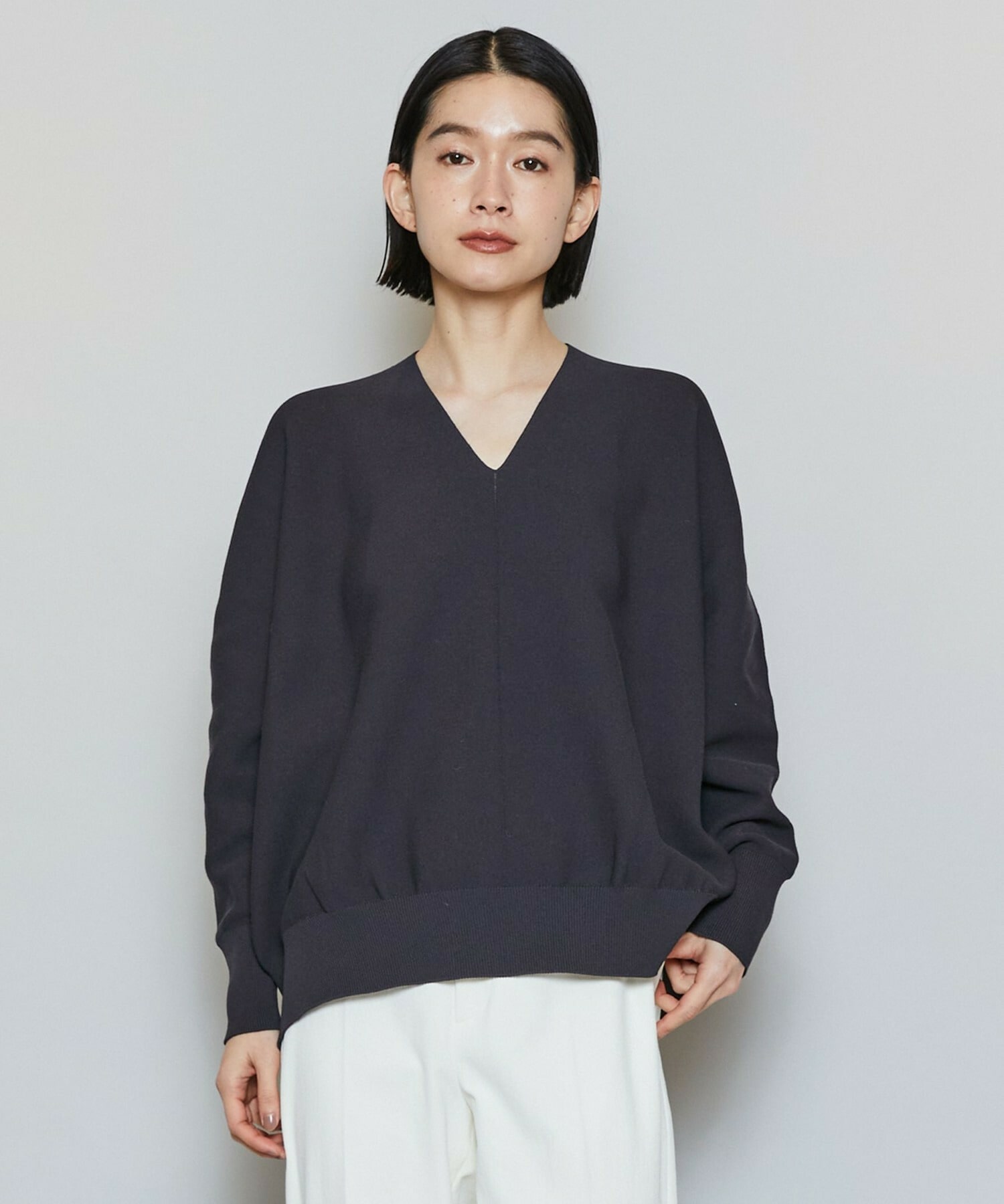 【MOGA】【Lサイズ】コットンフォートVネックニットプルオーバー 詳細画像 チャコールグレー 2